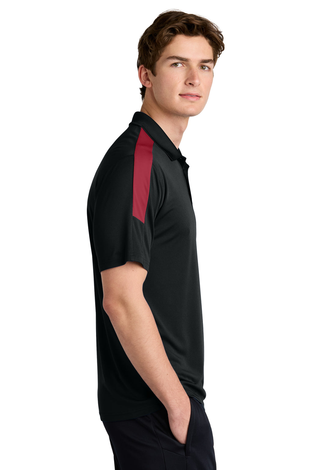 Sport-Tek Competitor United Polo ST104 - Black/ Deep Red - side