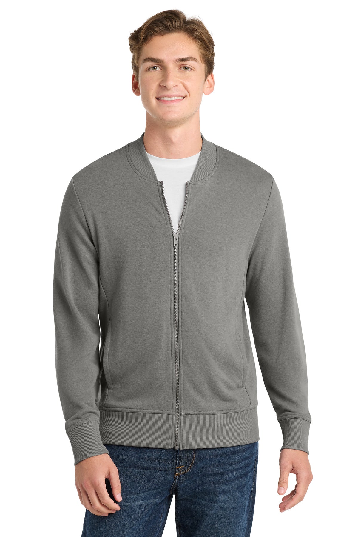 Sport-Tek Lightweight French Terry Bomber. ST274 - Grey Concrete - front