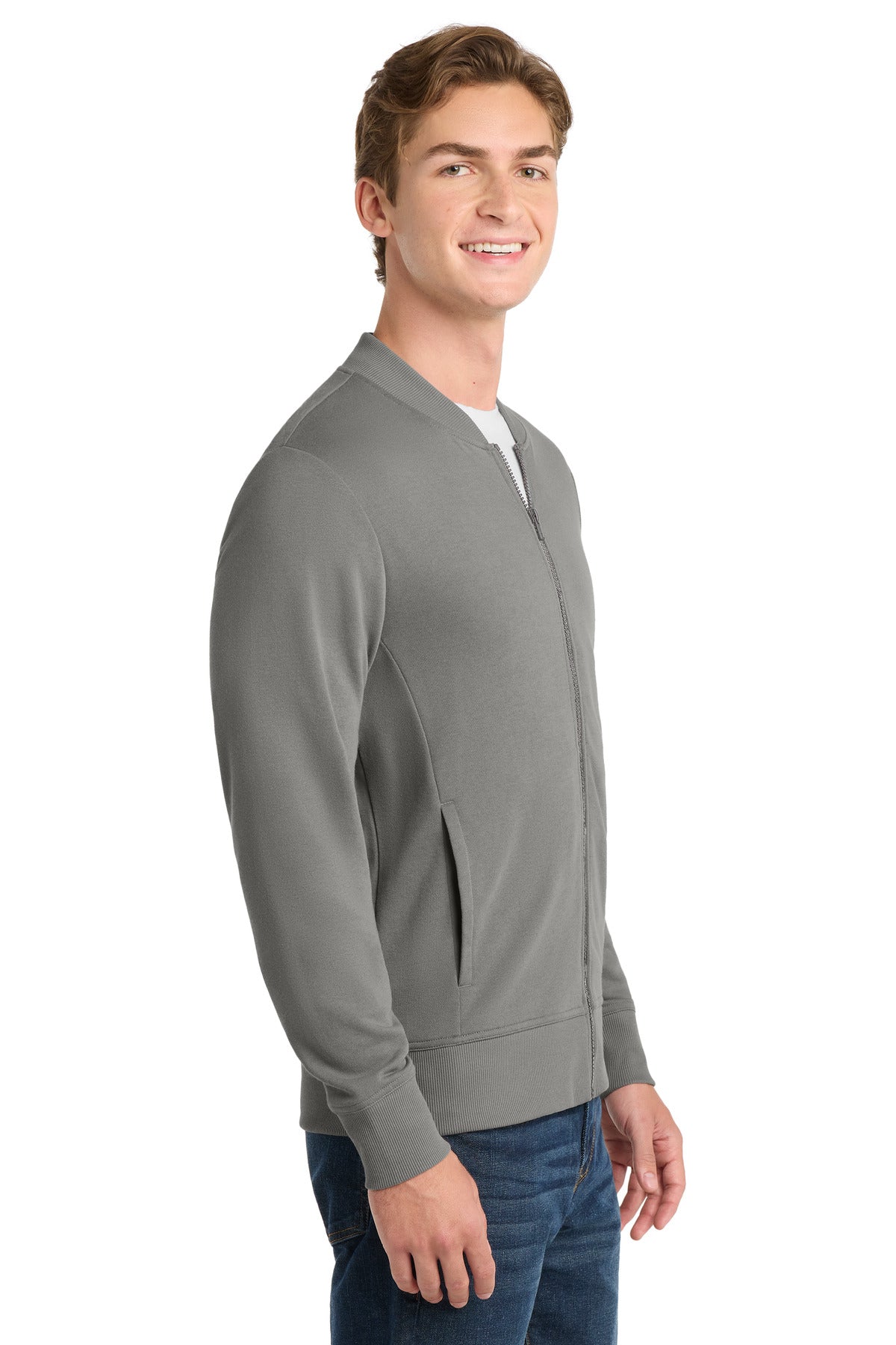 Sport-Tek Lightweight French Terry Bomber. ST274 - Grey Concrete - side