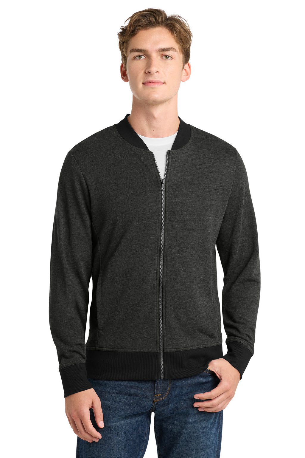 Sport-Tek Lightweight French Terry Bomber. ST274 - Heather Black - front