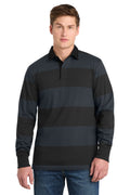 Sport-Tek Classic Long Sleeve Rugby Polo. ST301 - Black/ Graphite - front