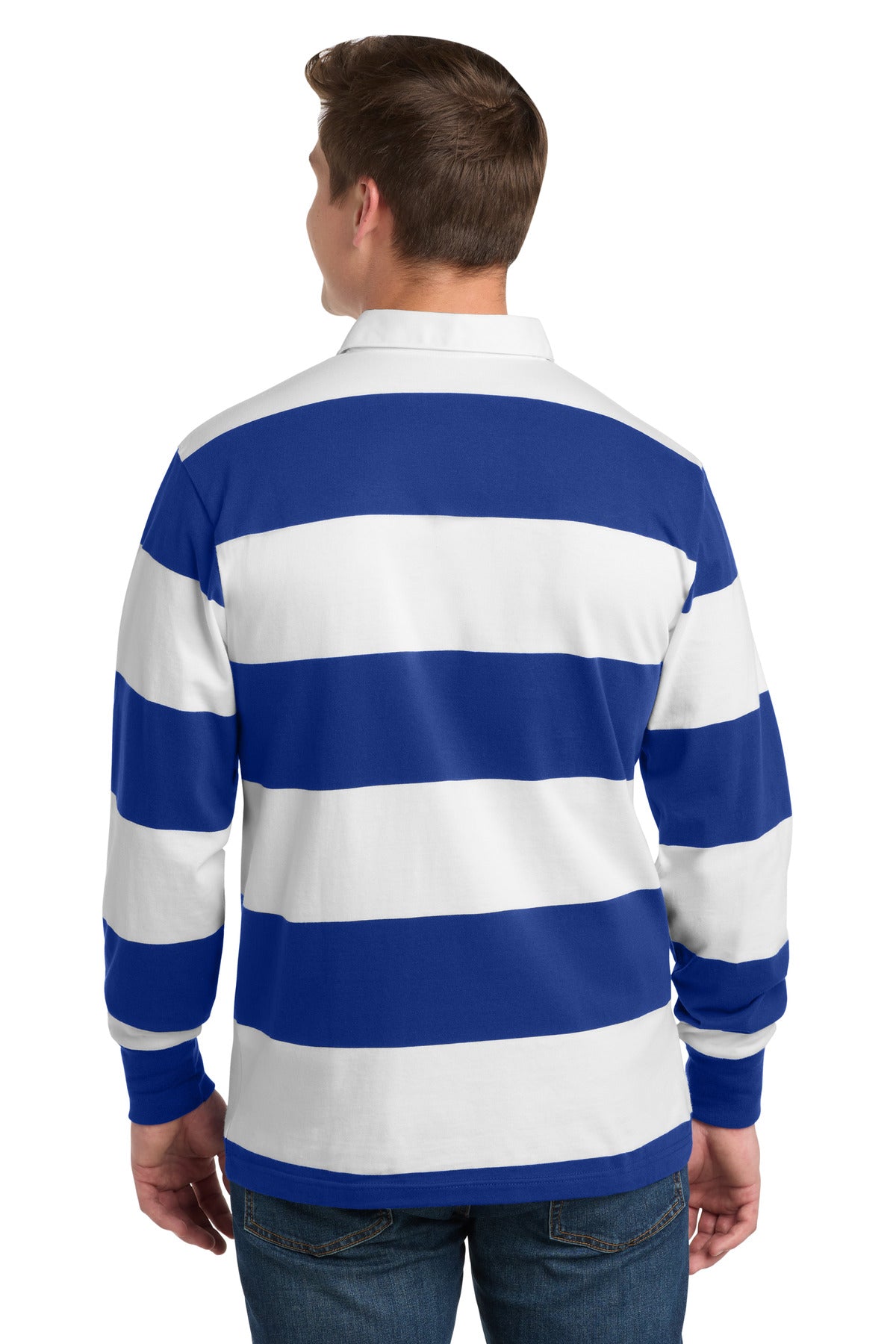 Sport-Tek Classic Long Sleeve Rugby Polo. ST301 - True Royal/ White - back