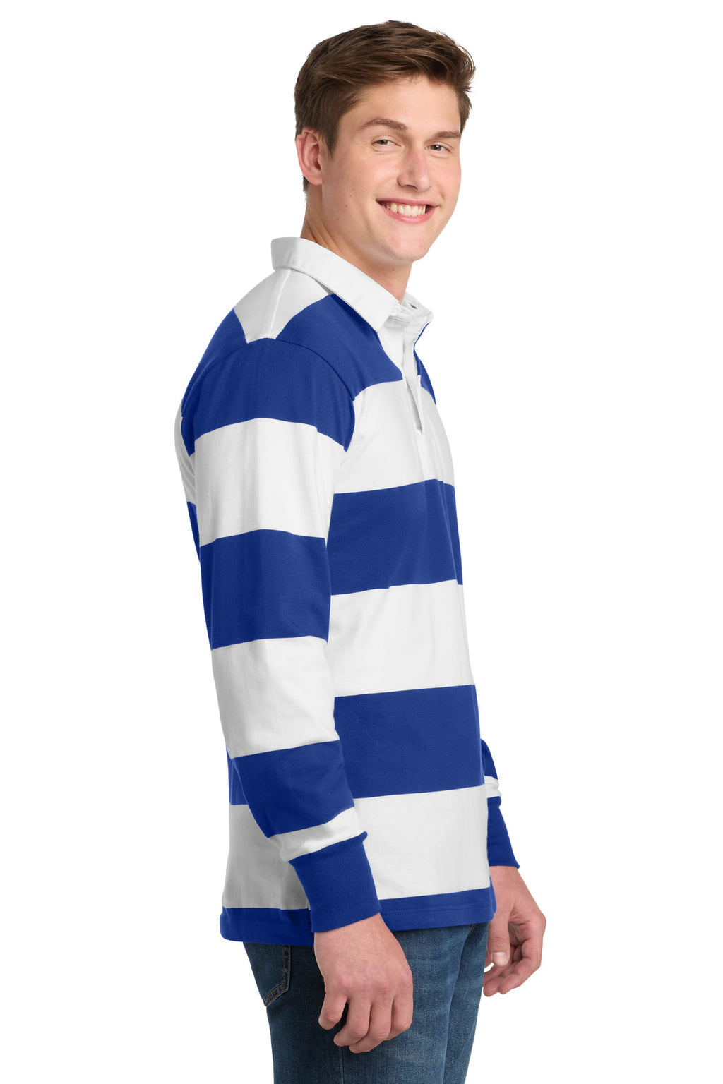 Sport-Tek Classic Long Sleeve Rugby Polo. ST301 - True Royal/ White - side
