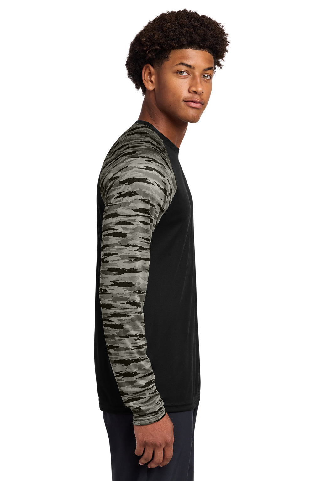 Sport-Tek Drift Camo Colorblock Long Sleeve Tee ST376LS - Black - side