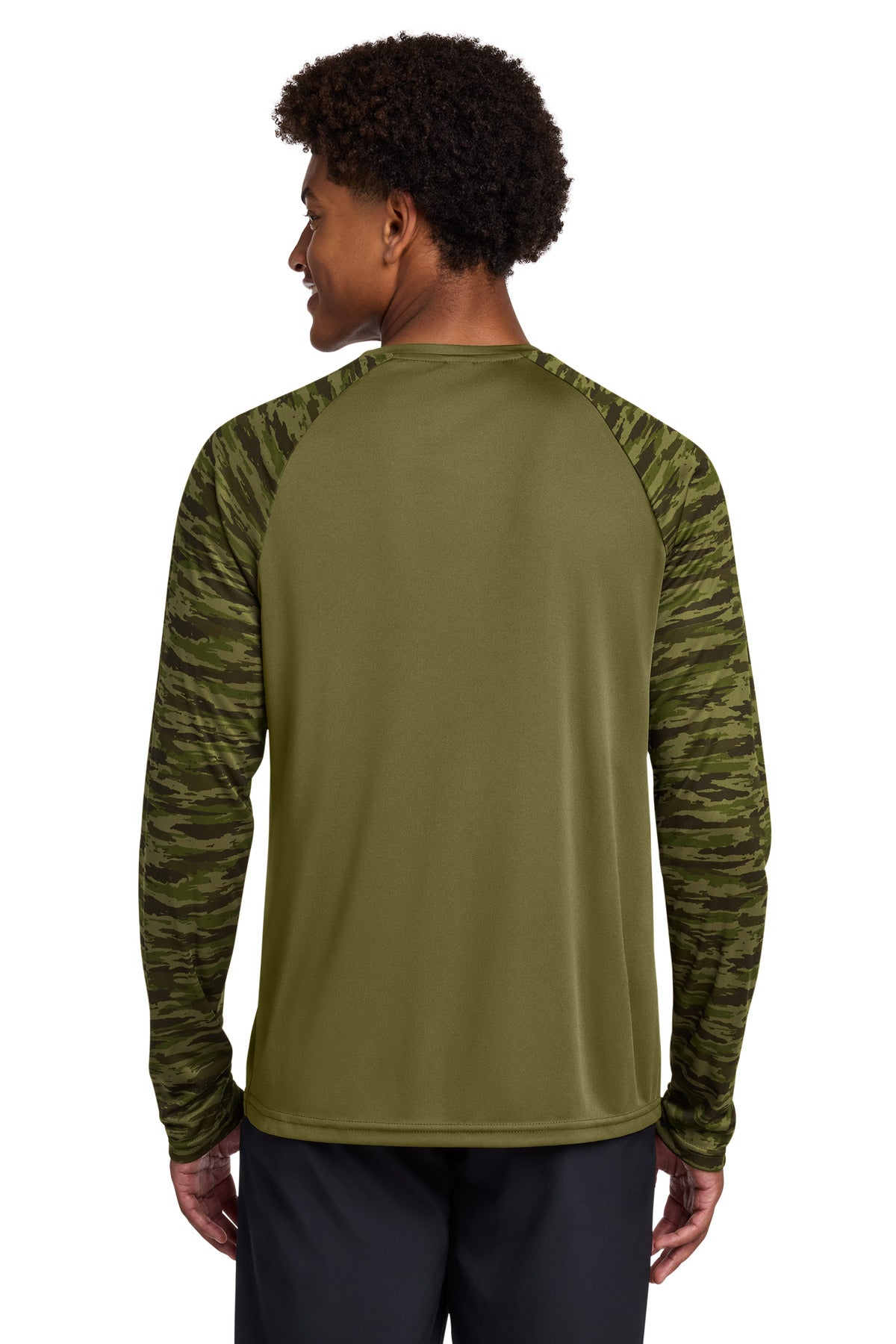 Sport-Tek Drift Camo Colorblock Long Sleeve Tee ST376LS - Olive Drab Green - back