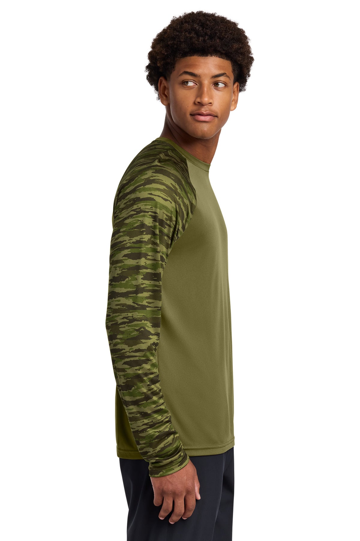 Sport-Tek Drift Camo Colorblock Long Sleeve Tee ST376LS - Olive Drab Green - side