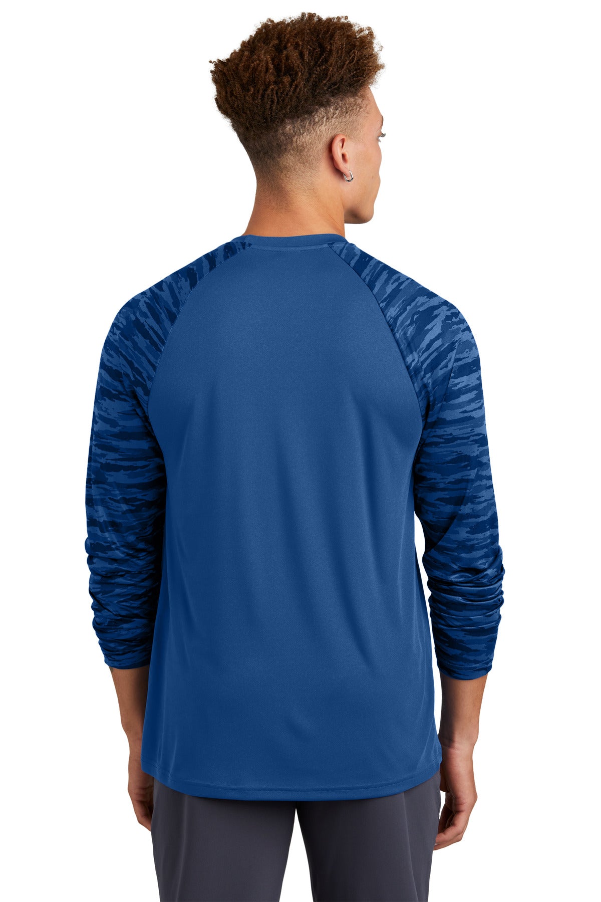 Sport-Tek Drift Camo Colorblock Long Sleeve Tee ST376LS - Royal - back