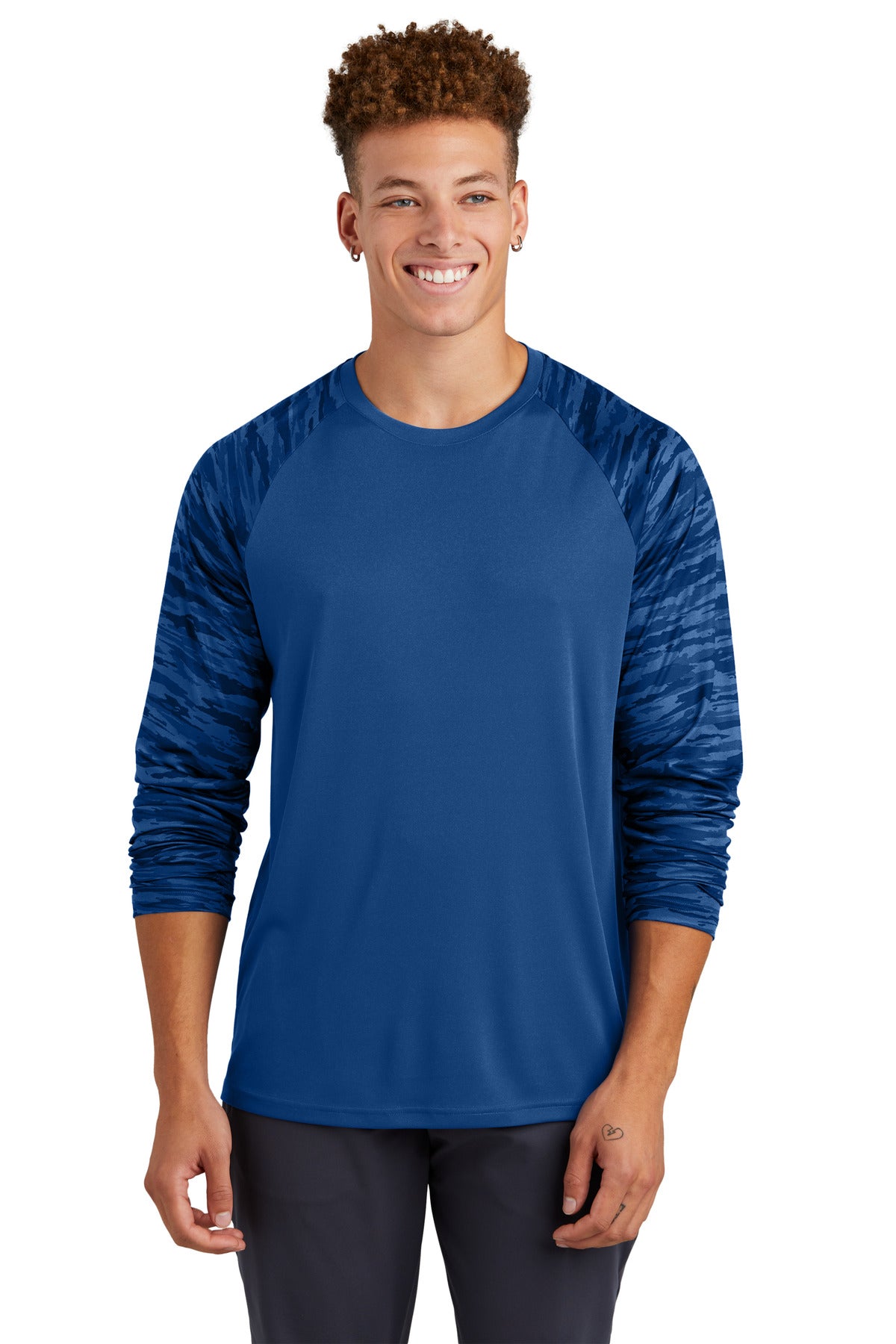 Sport-Tek Drift Camo Colorblock Long Sleeve Tee ST376LS - Royal - front
