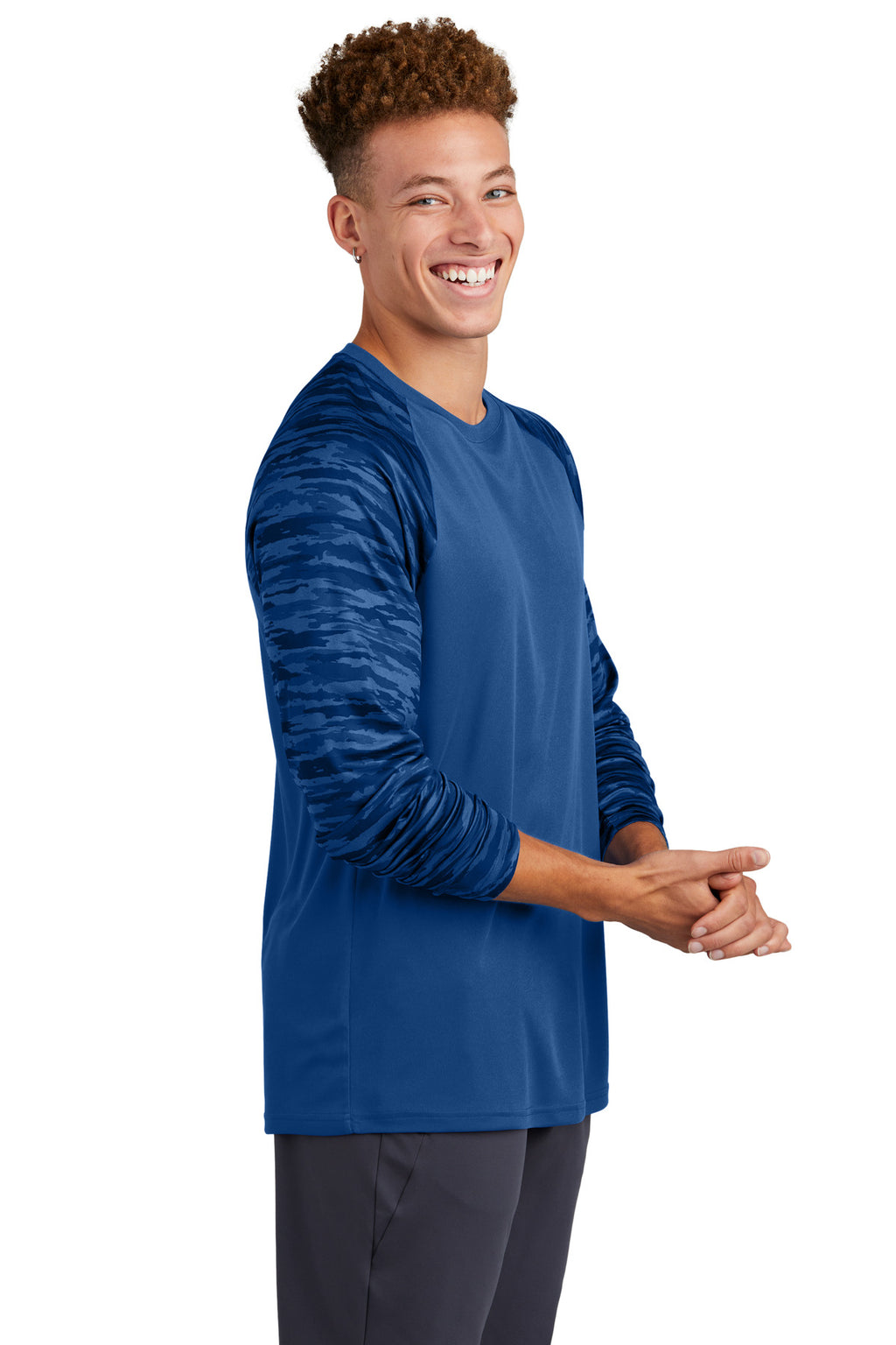 Sport-Tek Drift Camo Colorblock Long Sleeve Tee ST376LS - Royal - side