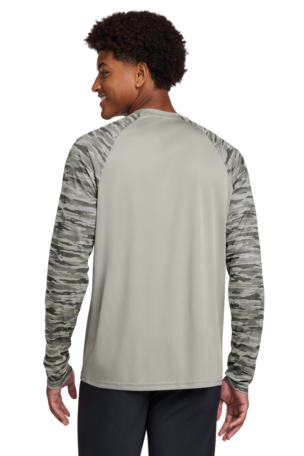 Sport-Tek Drift Camo Colorblock Long Sleeve Tee ST376LS - Silver - back