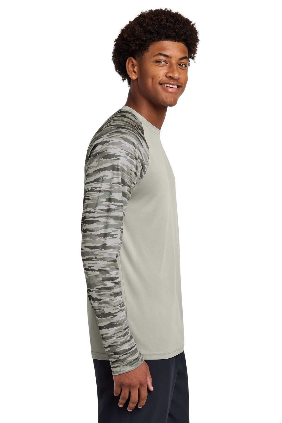 Sport-Tek Drift Camo Colorblock Long Sleeve Tee ST376LS - Silver - side