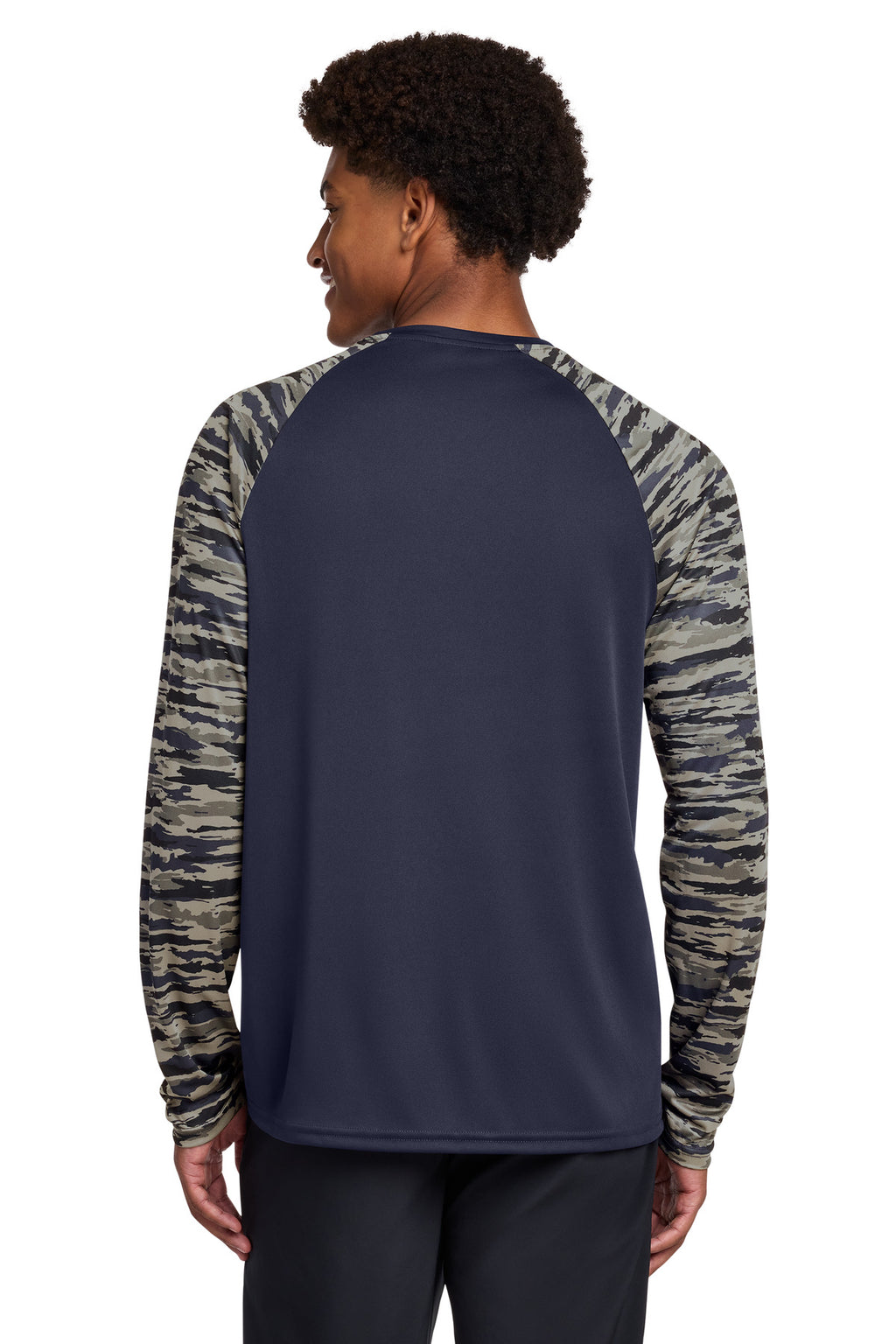 Sport-Tek Drift Camo Colorblock Long Sleeve Tee ST376LS - True Navy - back