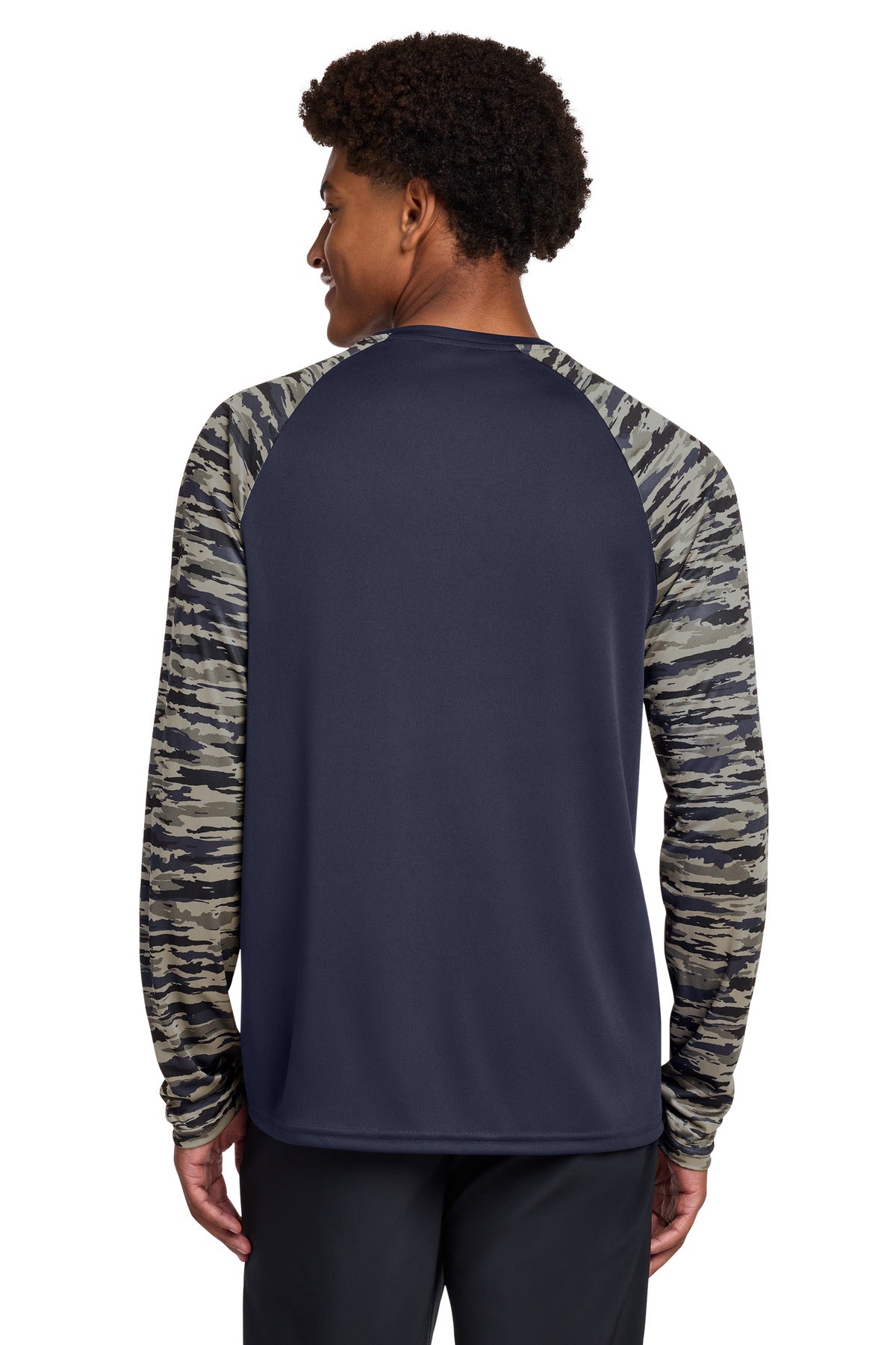 Sport-Tek Drift Camo Colorblock Long Sleeve Tee ST376LS - True Navy - back