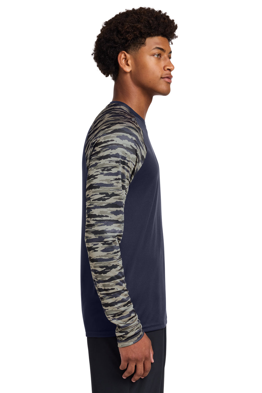 Sport-Tek Drift Camo Colorblock Long Sleeve Tee ST376LS - True Navy - side