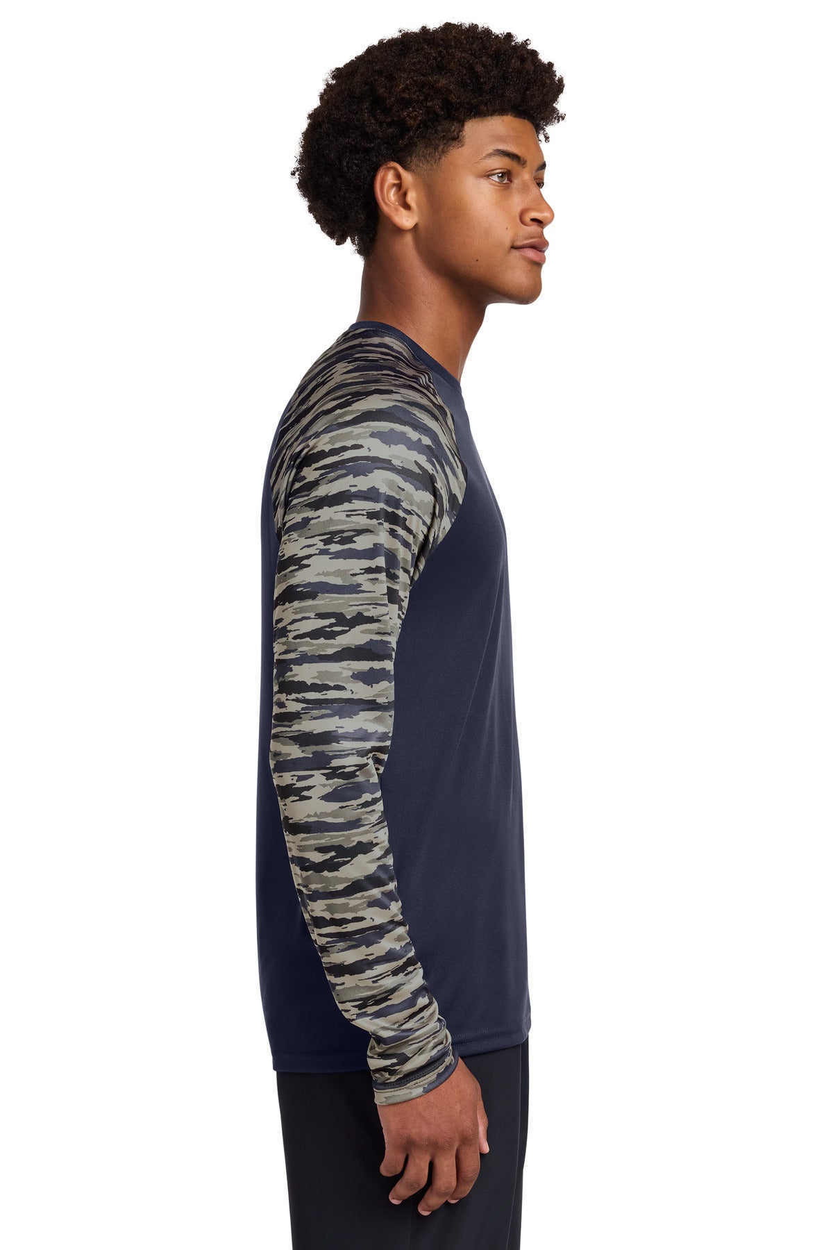 Sport-Tek Drift Camo Colorblock Long Sleeve Tee ST376LS - True Navy - side