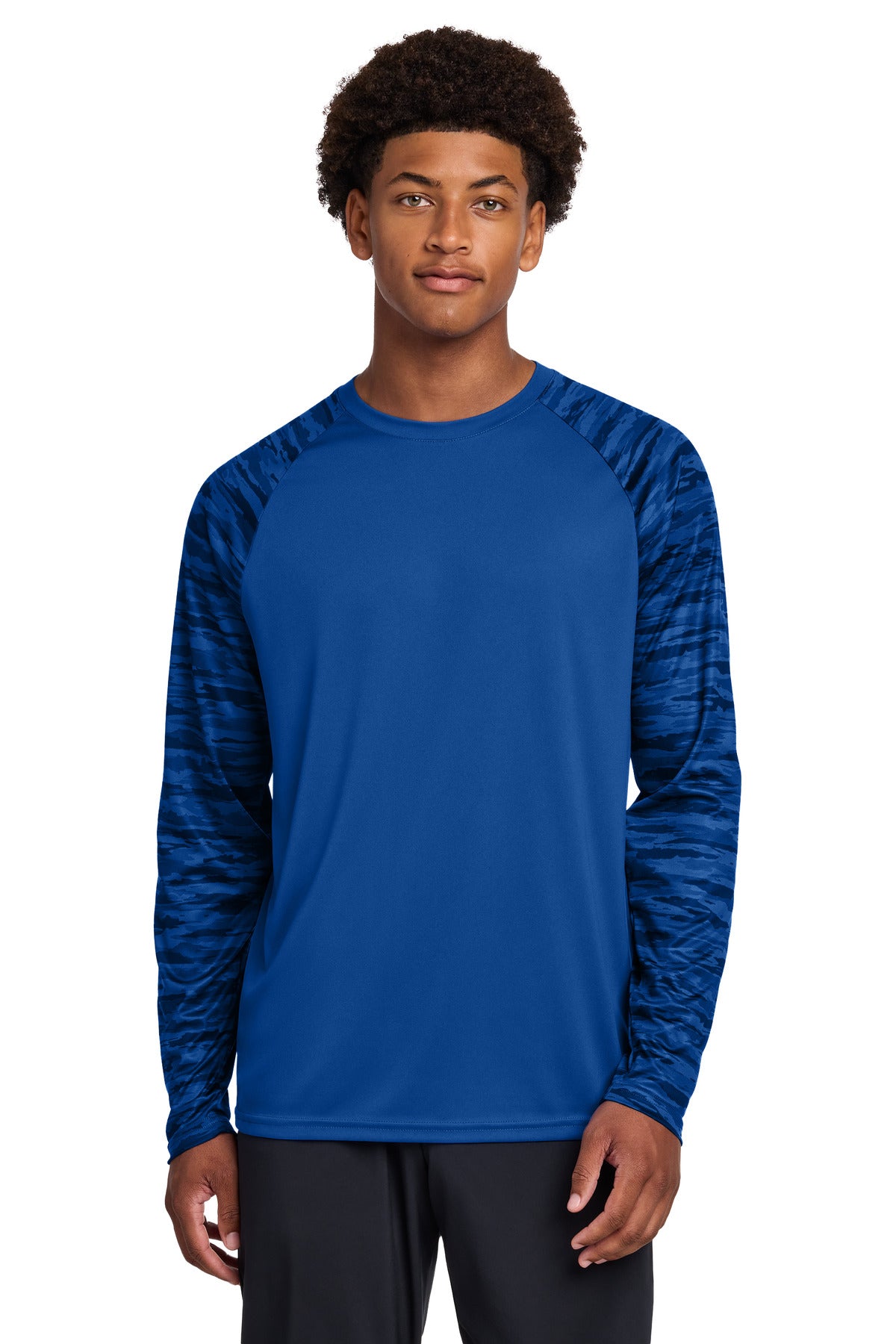 Sport-Tek Drift Camo Colorblock Long Sleeve Tee ST376LS - True Royal - front