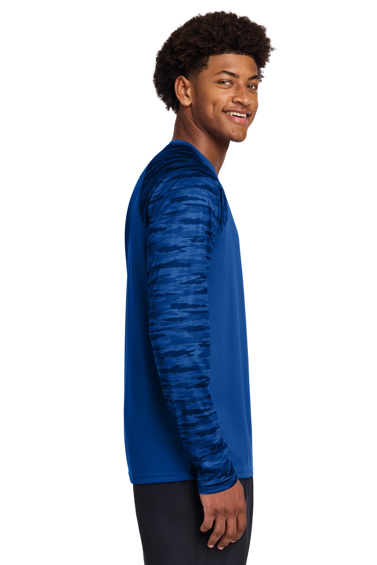 Sport-Tek Drift Camo Colorblock Long Sleeve Tee ST376LS - True Royal - side