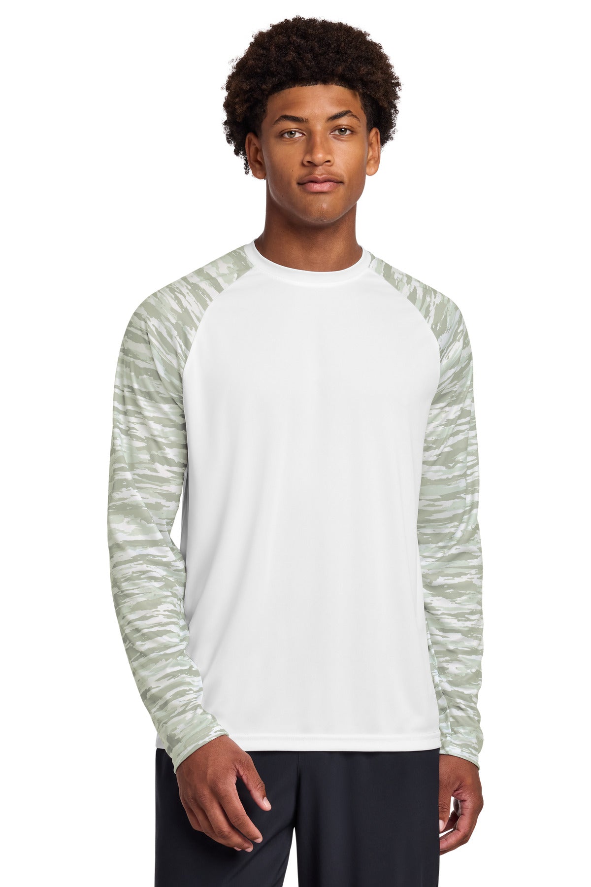 Sport-Tek Drift Camo Colorblock Long Sleeve Tee ST376LS - White - front