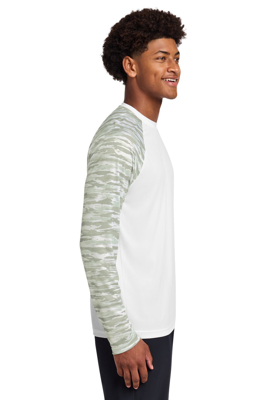 Sport-Tek Drift Camo Colorblock Long Sleeve Tee ST376LS - White - side
