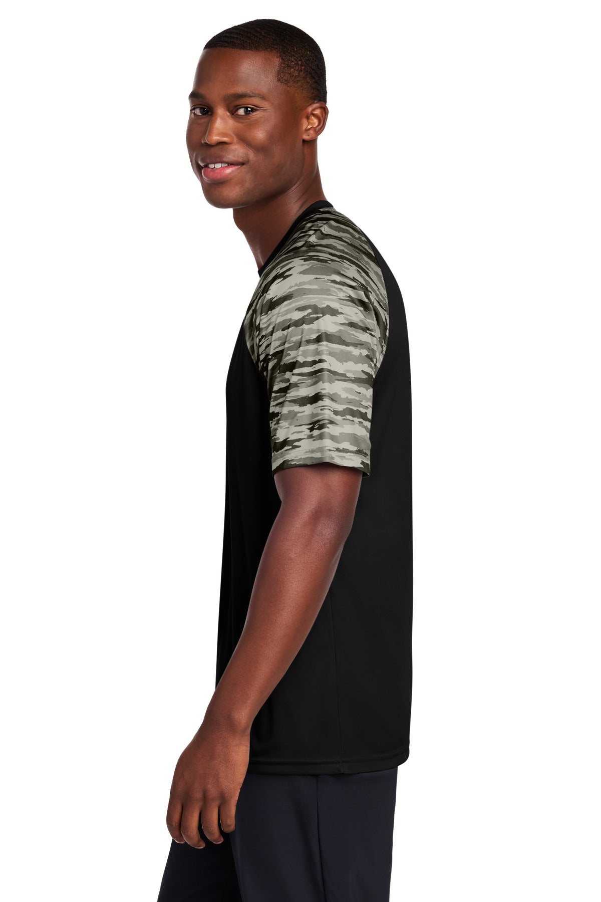 Sport-Tek Drift Camo Colorblock Tee ST376 - Black - side
