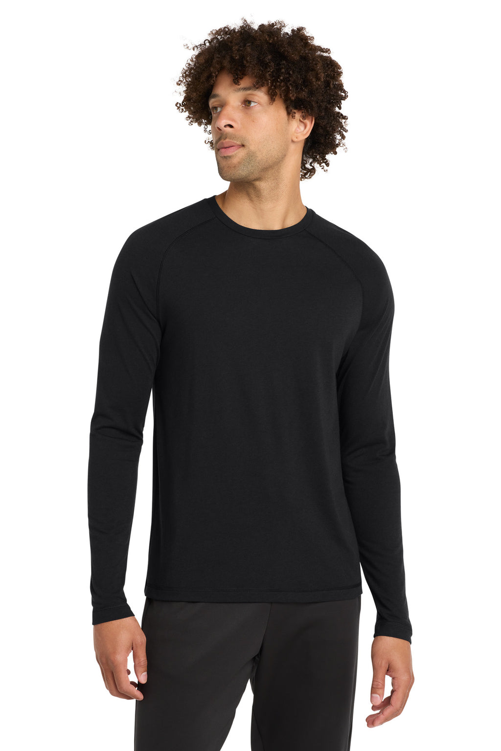 Sport-Tek PosiCharge Long Sleeve Tri-Blend Wicking Raglan Tee ST400LS - Black Triad Solid - front