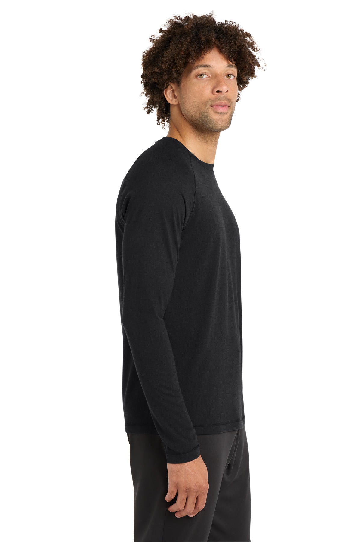 Sport-Tek PosiCharge Long Sleeve Tri-Blend Wicking Raglan Tee ST400LS - Black Triad Solid - side