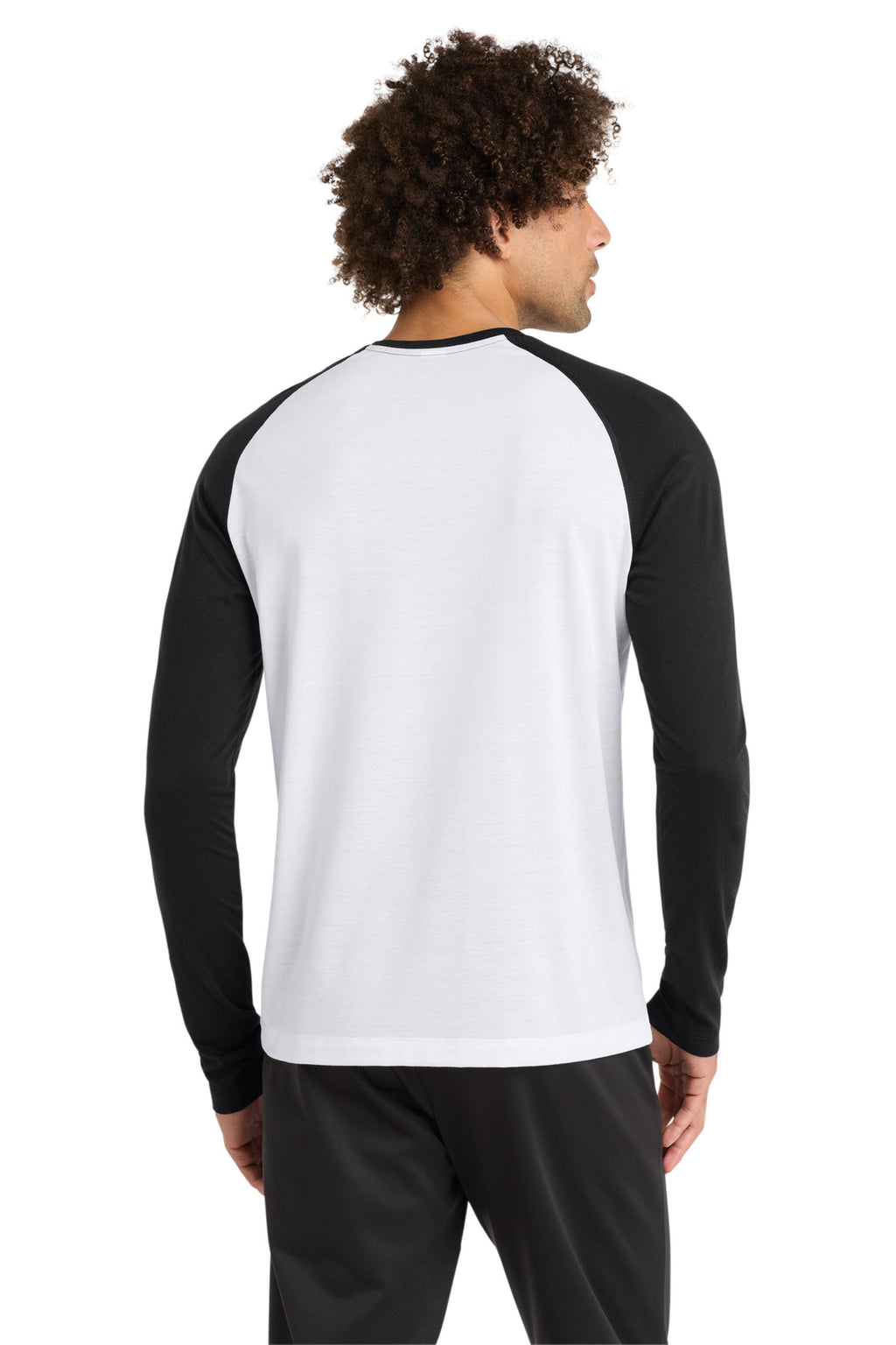 Sport-Tek PosiCharge Long Sleeve Tri-Blend Wicking Raglan Tee ST400LS - Black Triad Solid/ White Triad Solid - back