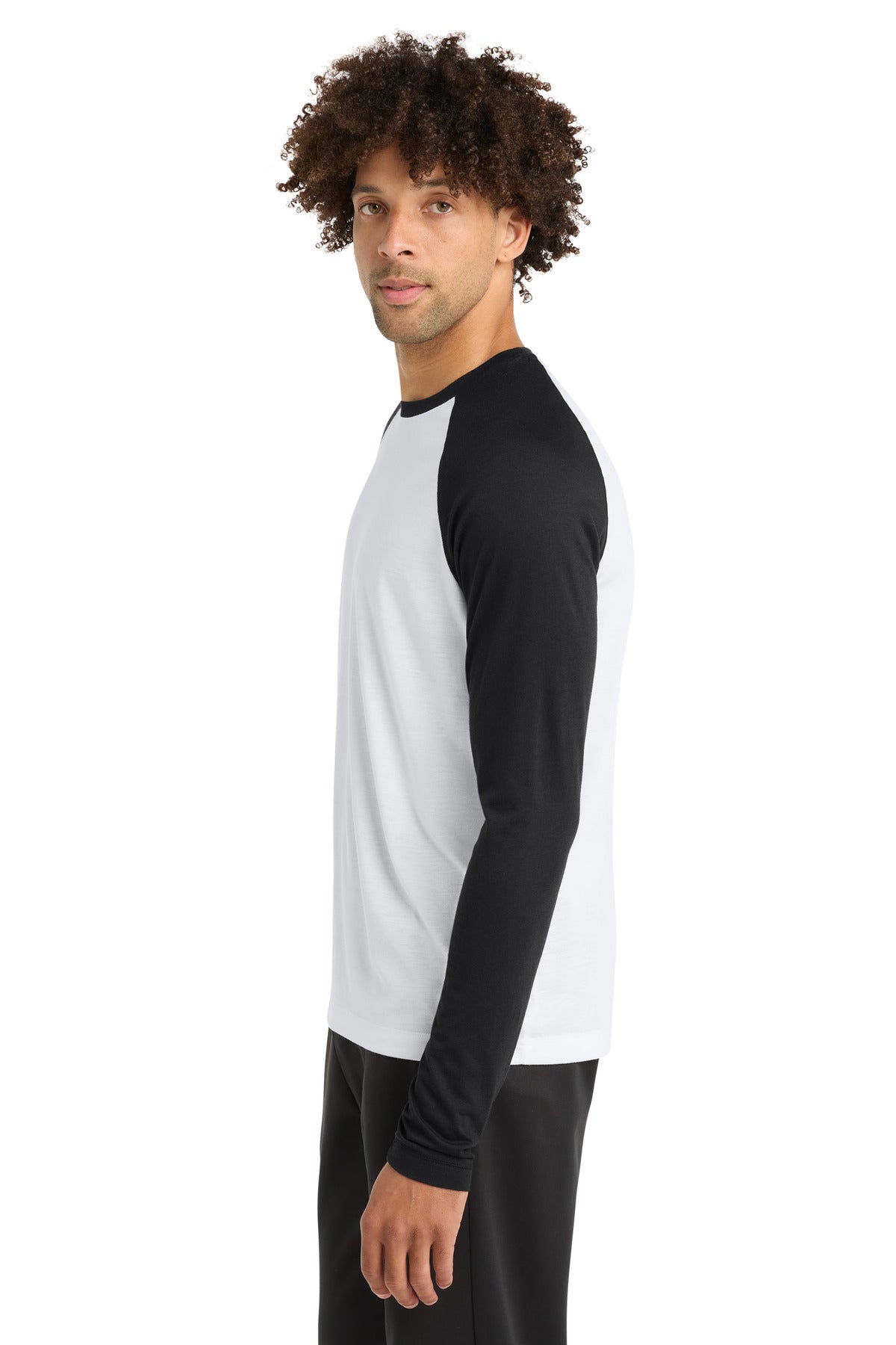 Sport-Tek PosiCharge Long Sleeve Tri-Blend Wicking Raglan Tee ST400LS - Black Triad Solid/ White Triad Solid - side
