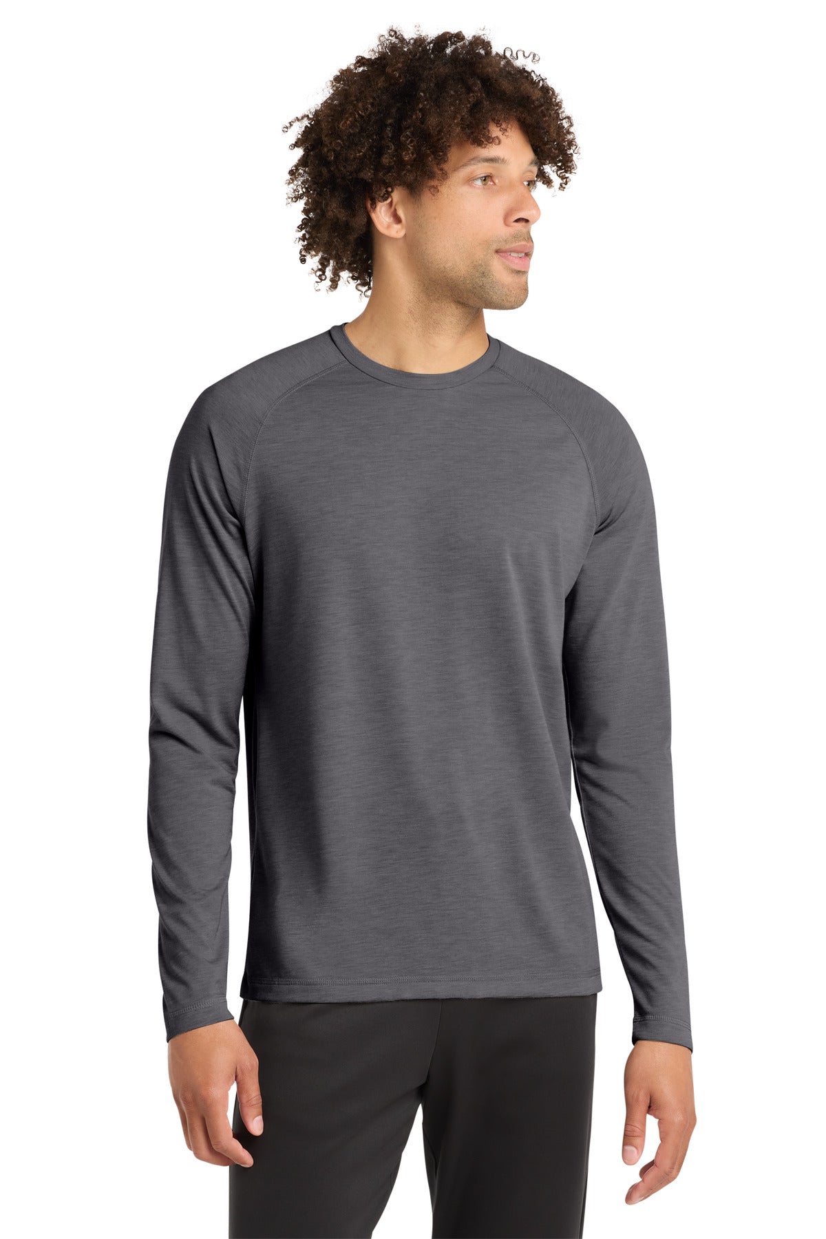 Sport-Tek PosiCharge Long Sleeve Tri-Blend Wicking Raglan Tee ST400LS - Dark Grey Heather - front