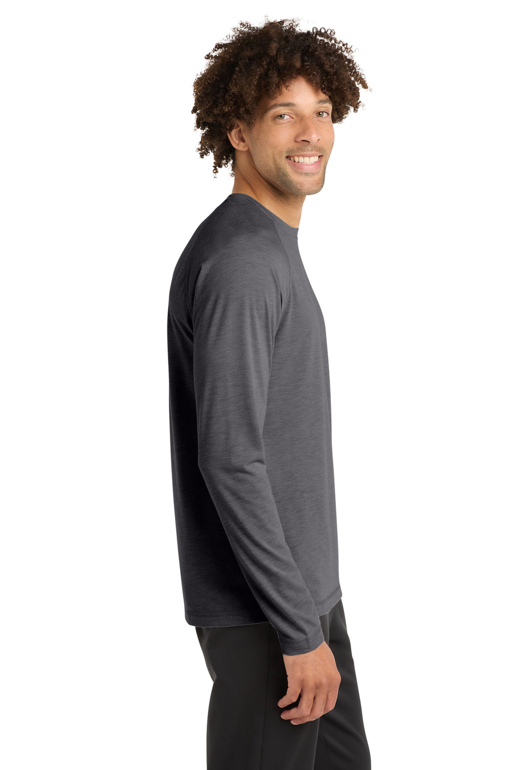 Sport-Tek PosiCharge Long Sleeve Tri-Blend Wicking Raglan Tee ST400LS - Dark Grey Heather - side