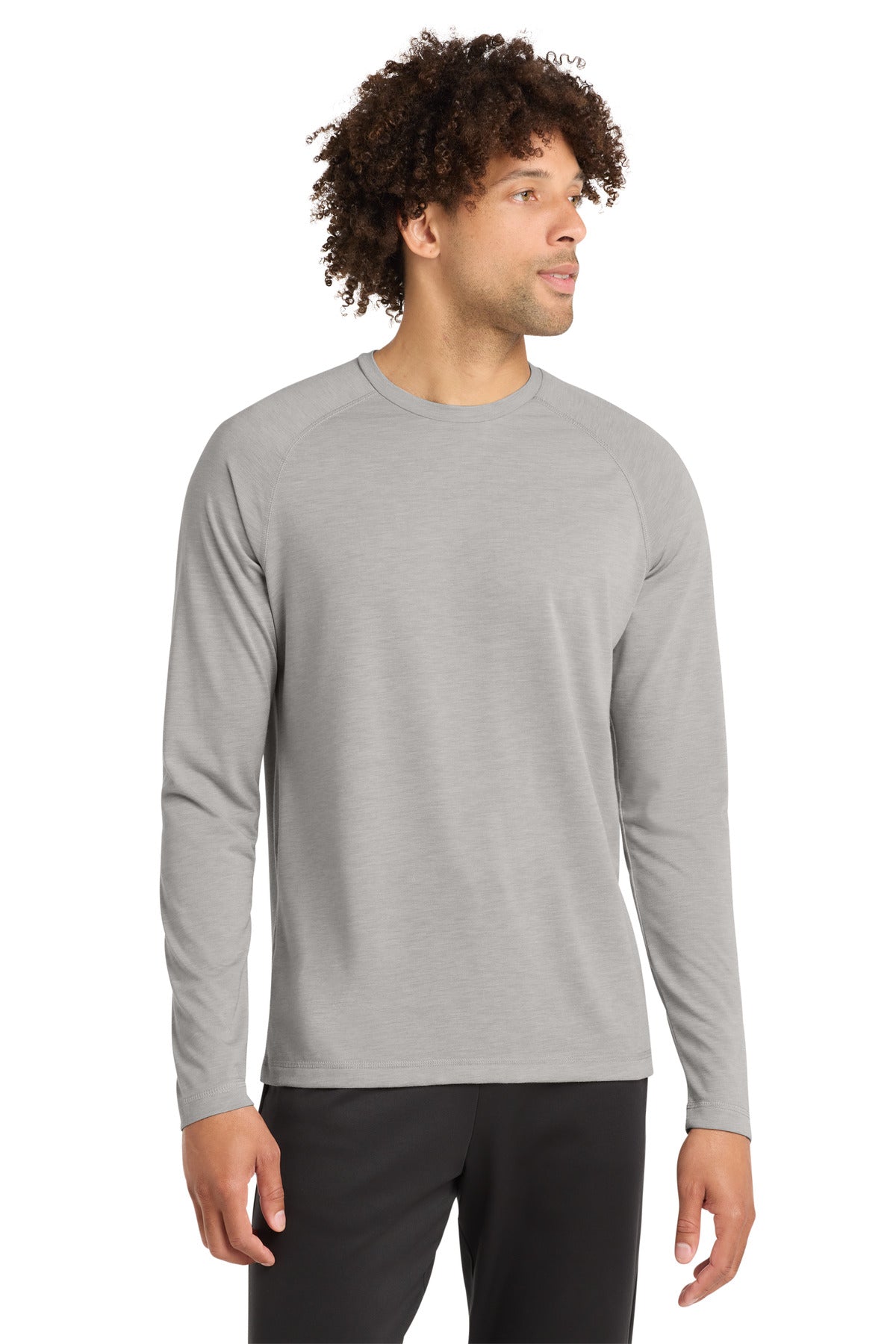 Sport-Tek PosiCharge Long Sleeve Tri-Blend Wicking Raglan Tee ST400LS - Light Grey Heather - front