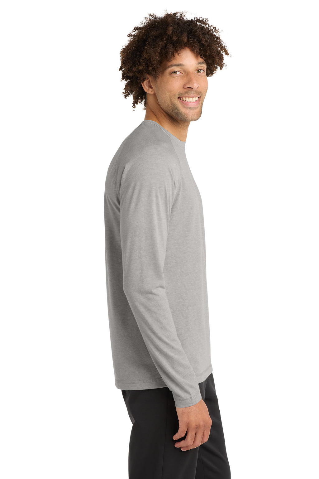 Sport-Tek PosiCharge Long Sleeve Tri-Blend Wicking Raglan Tee ST400LS - Light Grey Heather - side
