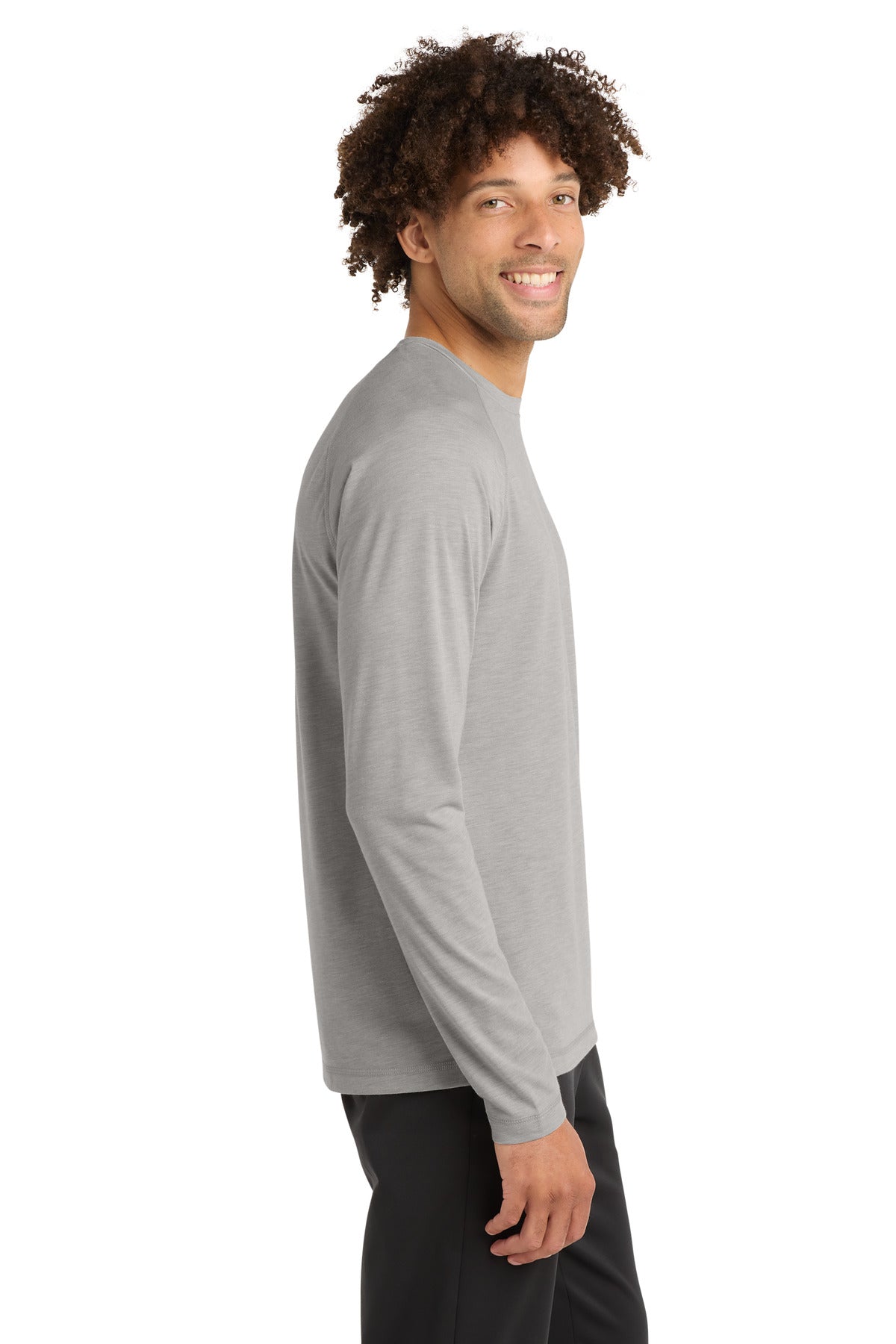Sport-Tek PosiCharge Long Sleeve Tri-Blend Wicking Raglan Tee ST400LS - Light Grey Heather - side