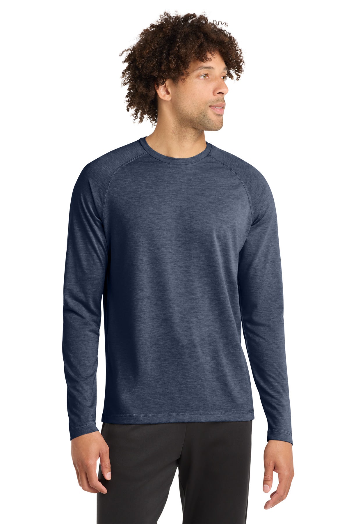 Sport-Tek PosiCharge Long Sleeve Tri-Blend Wicking Raglan Tee ST400LS - True Navy Heather - front