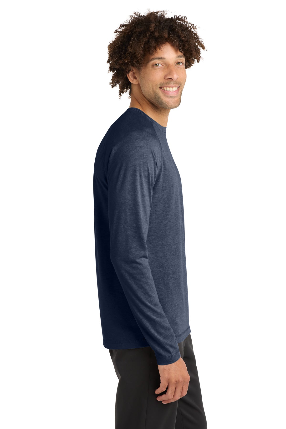 Sport-Tek PosiCharge Long Sleeve Tri-Blend Wicking Raglan Tee ST400LS - True Navy Heather - side
