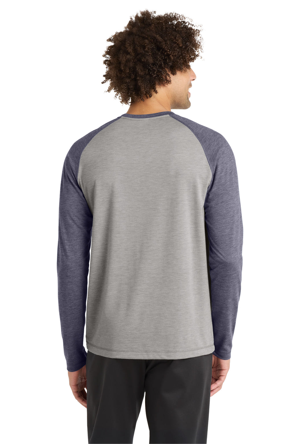 Sport-Tek PosiCharge Long Sleeve Tri-Blend Wicking Raglan Tee ST400LS - True Navy Heather/ Light Grey Heather - back