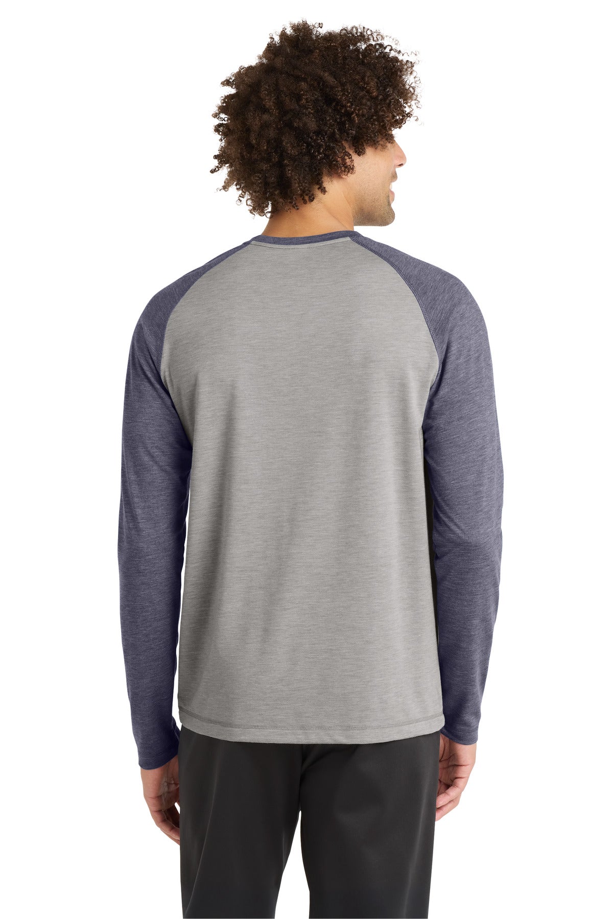 Sport-Tek PosiCharge Long Sleeve Tri-Blend Wicking Raglan Tee ST400LS - True Navy Heather/ Light Grey Heather - back