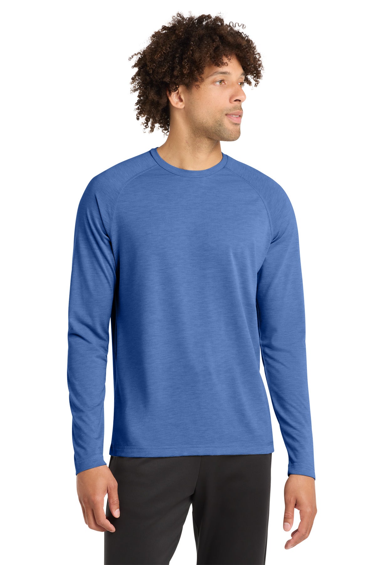 Sport-Tek PosiCharge Long Sleeve Tri-Blend Wicking Raglan Tee ST400LS - True Royal Heather - front