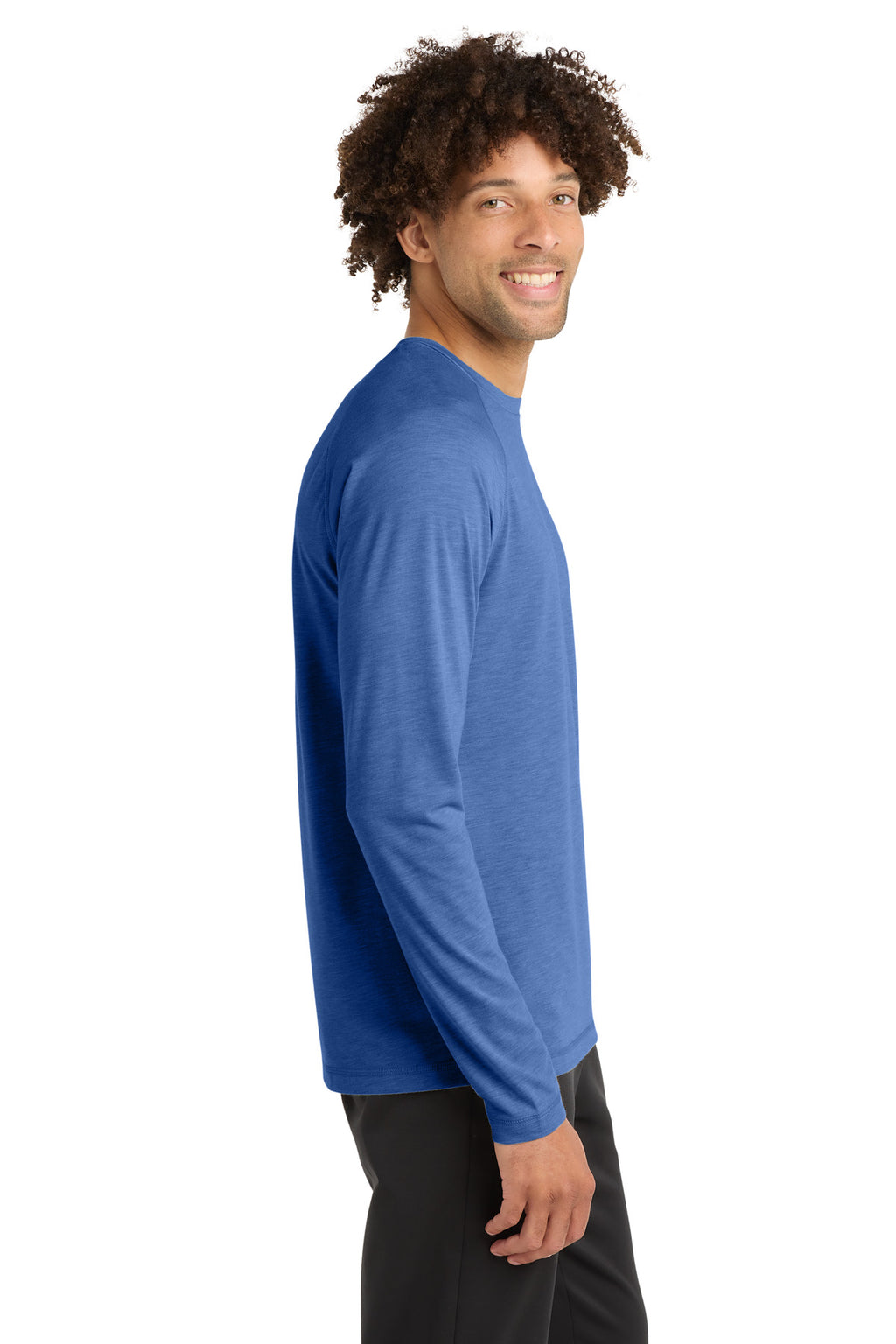 Sport-Tek PosiCharge Long Sleeve Tri-Blend Wicking Raglan Tee ST400LS - True Royal Heather - side