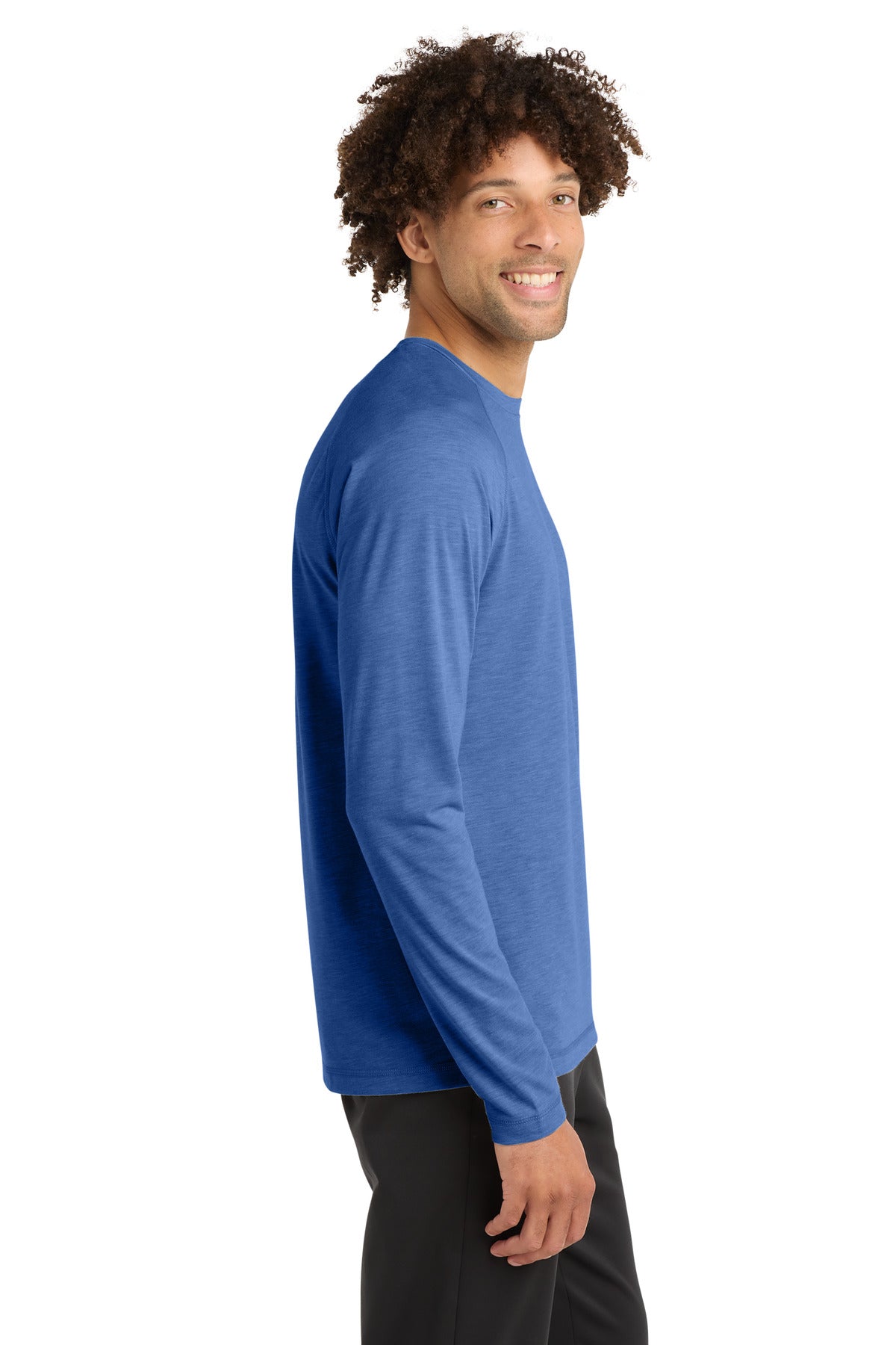 Sport-Tek PosiCharge Long Sleeve Tri-Blend Wicking Raglan Tee ST400LS - True Royal Heather - side