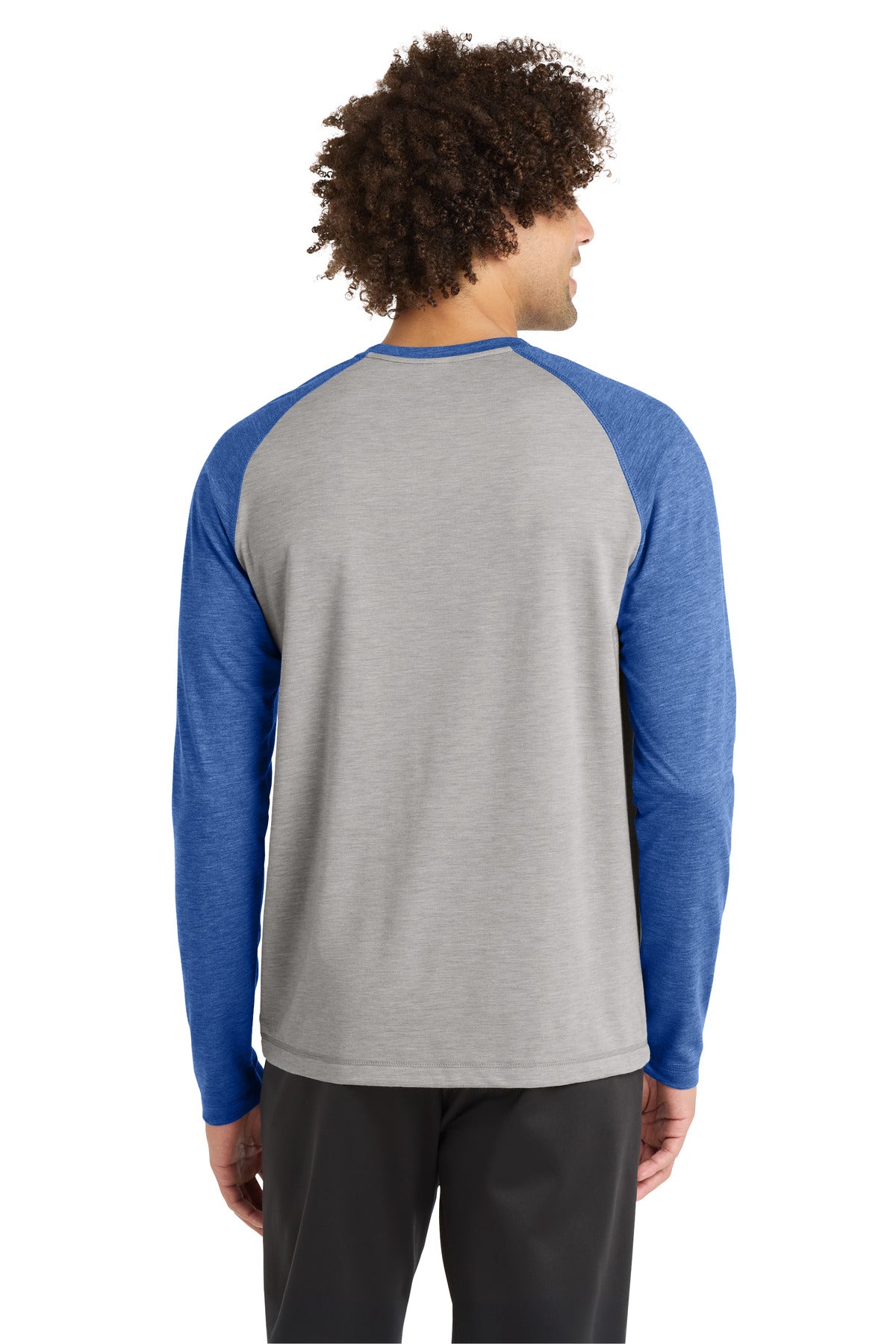Sport-Tek PosiCharge Long Sleeve Tri-Blend Wicking Raglan Tee ST400LS - True Royal Heather/ Light Grey Heather - back