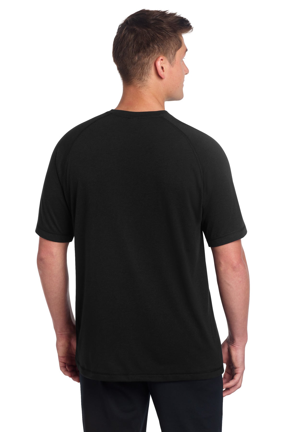 Sport-Tek PosiCharge Tri-Blend Wicking Raglan Tee. ST400 - Black Triad Solid - back