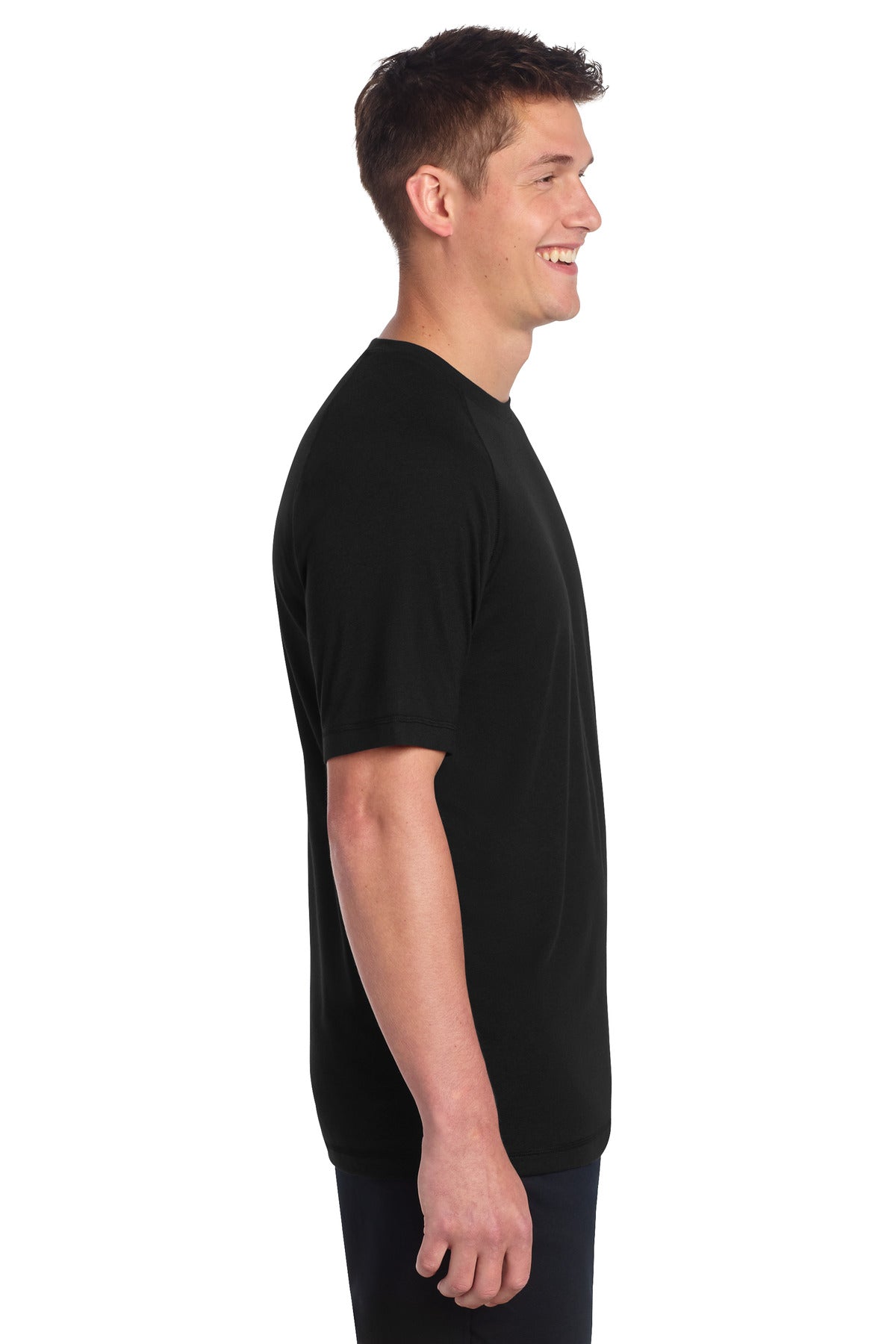 Sport-Tek PosiCharge Tri-Blend Wicking Raglan Tee. ST400 - Black Triad Solid - side