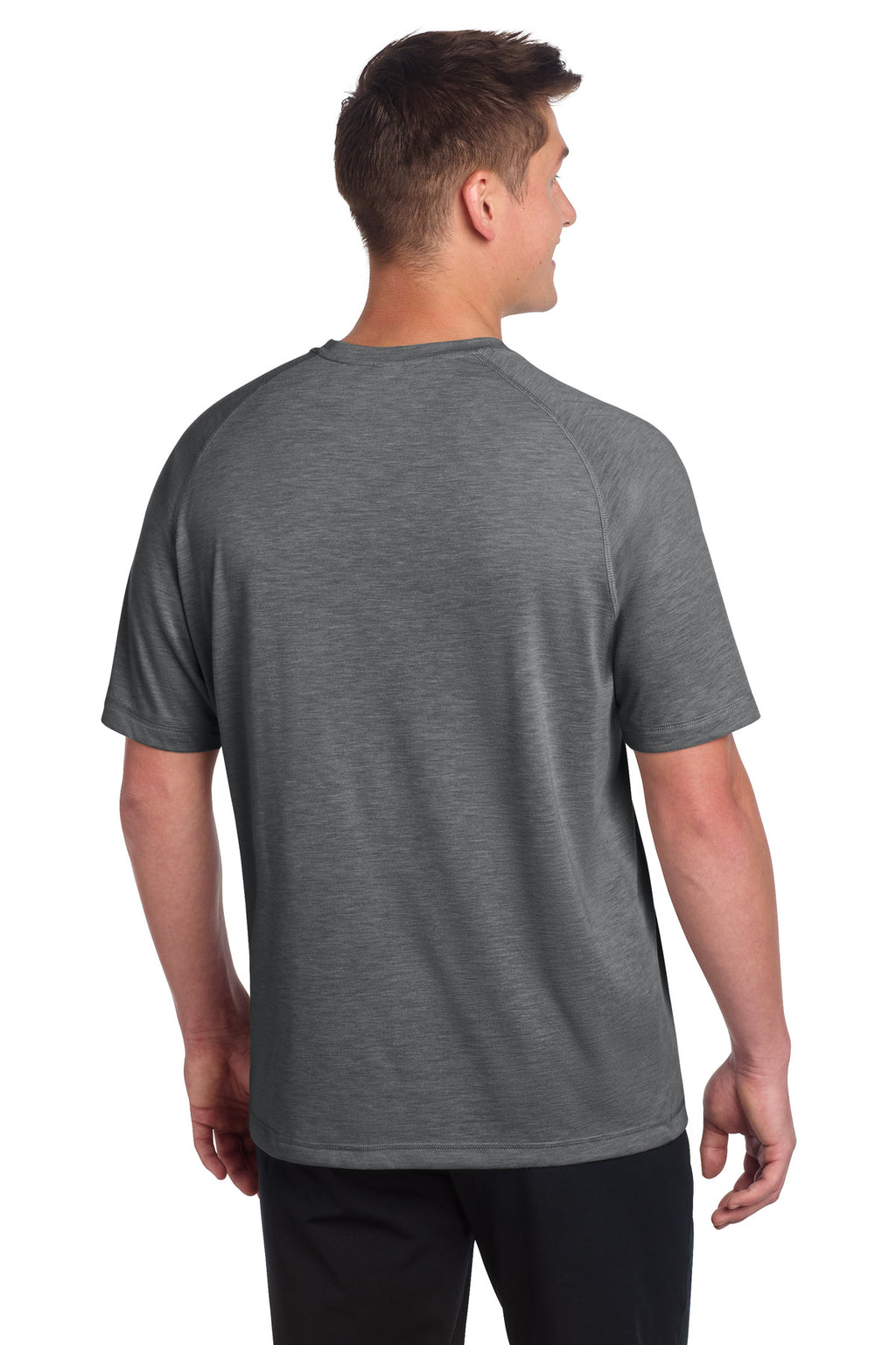 Sport-Tek PosiCharge Tri-Blend Wicking Raglan Tee. ST400 - Dark Grey Heather - back