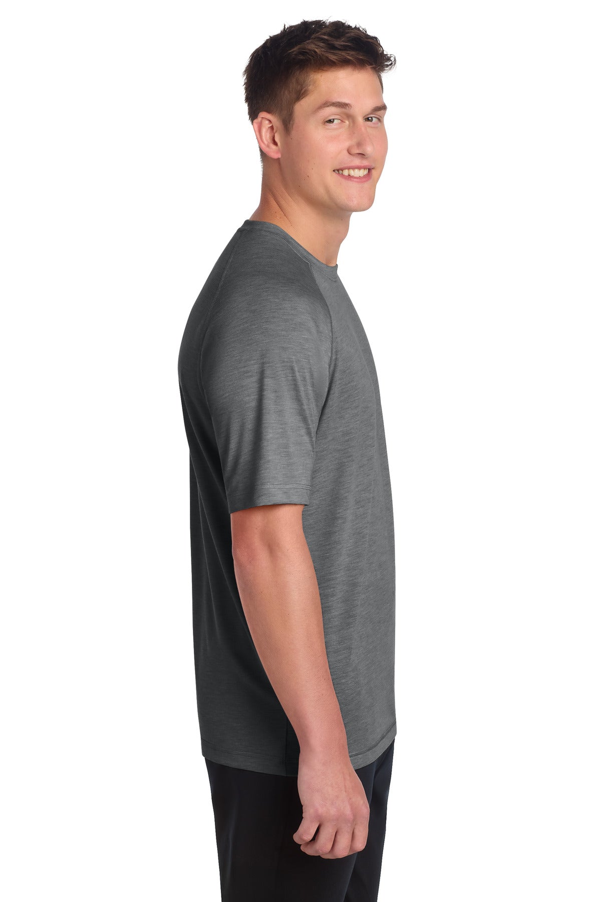 Sport-Tek PosiCharge Tri-Blend Wicking Raglan Tee. ST400 - Dark Grey Heather - side