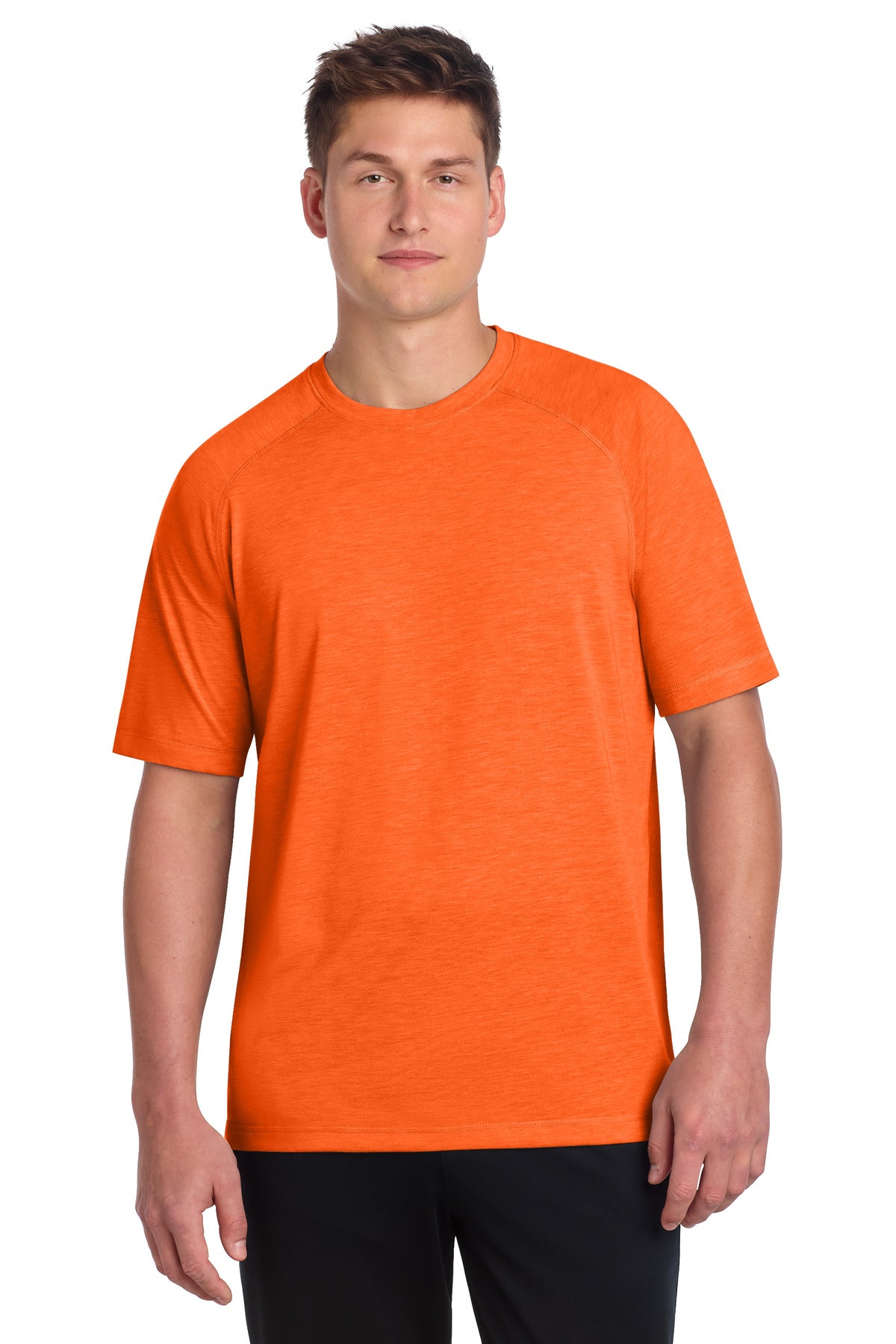 Sport-Tek PosiCharge Tri-Blend Wicking Raglan Tee. ST400 - Deep Orange Heather - front