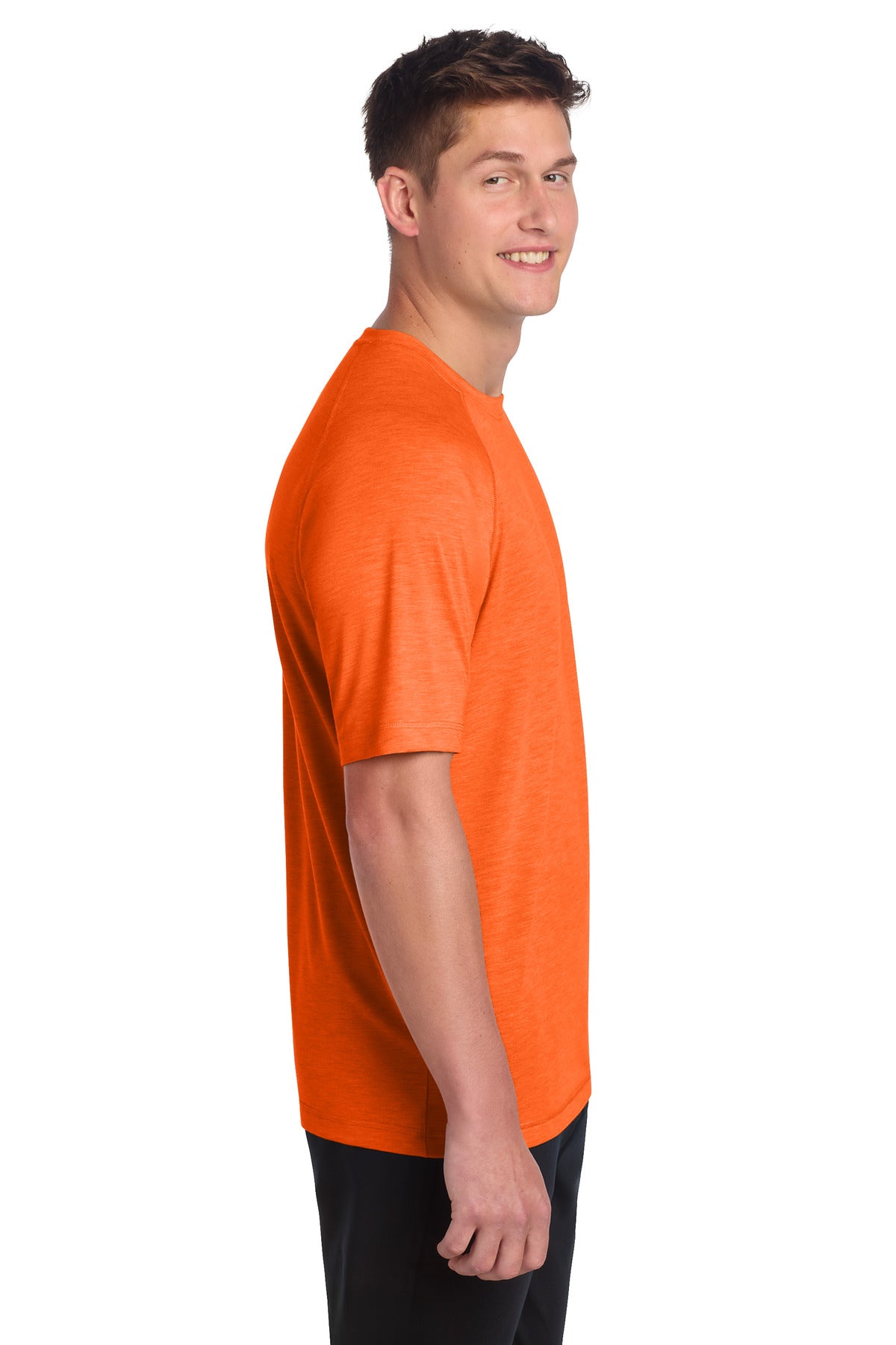 Sport-Tek PosiCharge Tri-Blend Wicking Raglan Tee. ST400 - Deep Orange Heather - side