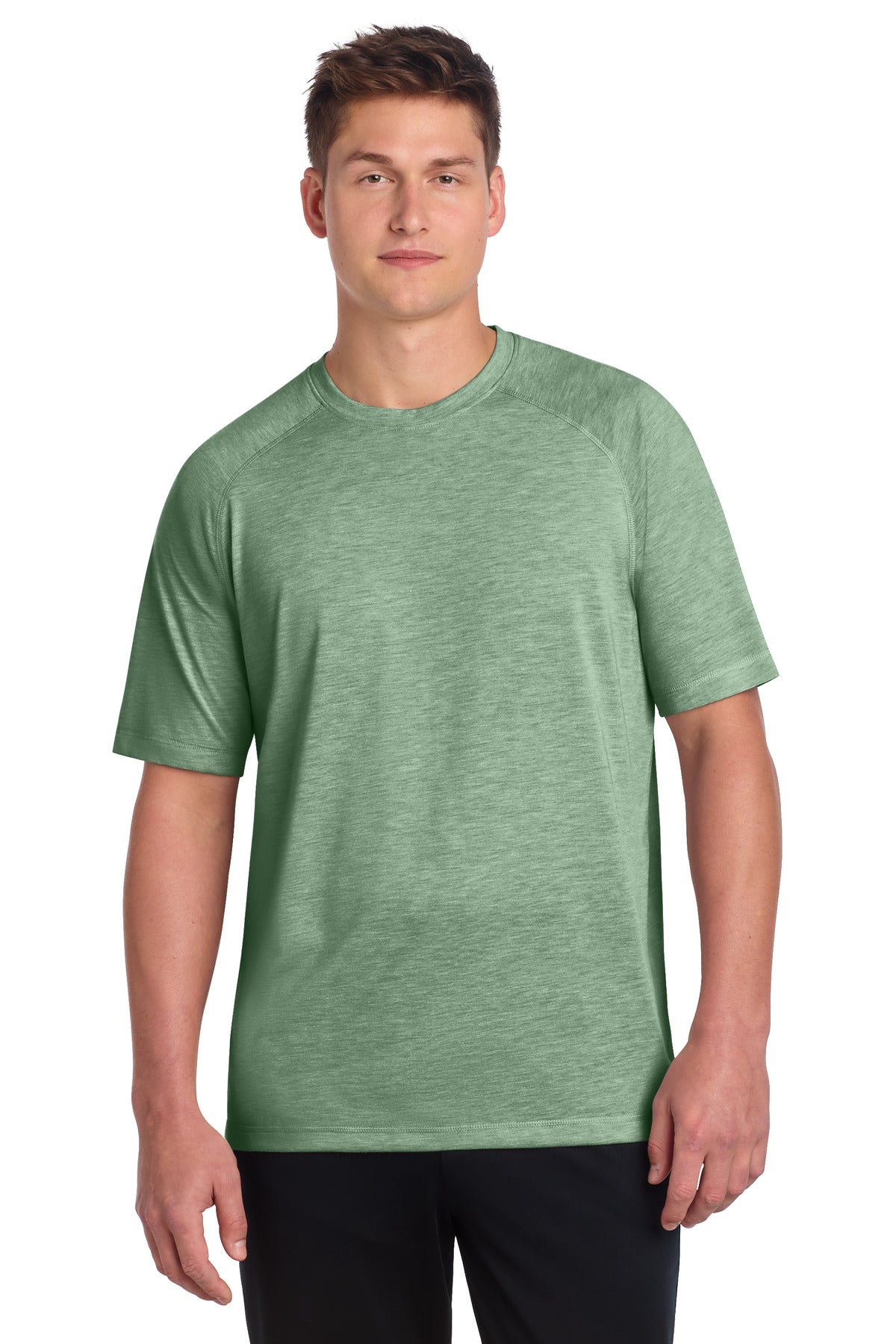 Sport-Tek PosiCharge Tri-Blend Wicking Raglan Tee. ST400 - Forest Green Heather - front