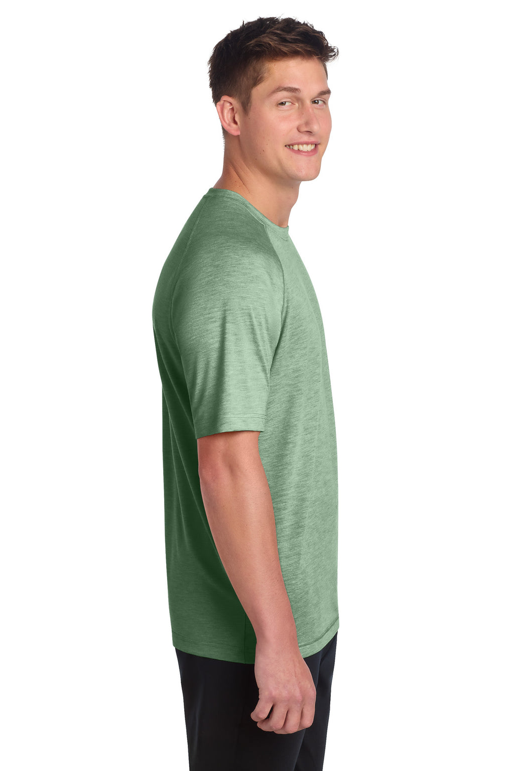 Sport-Tek PosiCharge Tri-Blend Wicking Raglan Tee. ST400 - Forest Green Heather - side