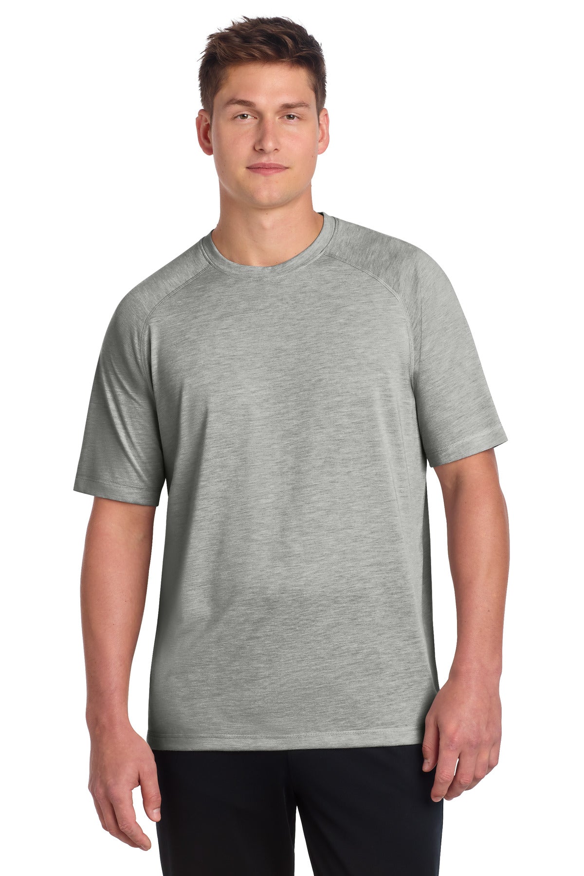 Sport-Tek PosiCharge Tri-Blend Wicking Raglan Tee. ST400 - Light Grey Heather - front